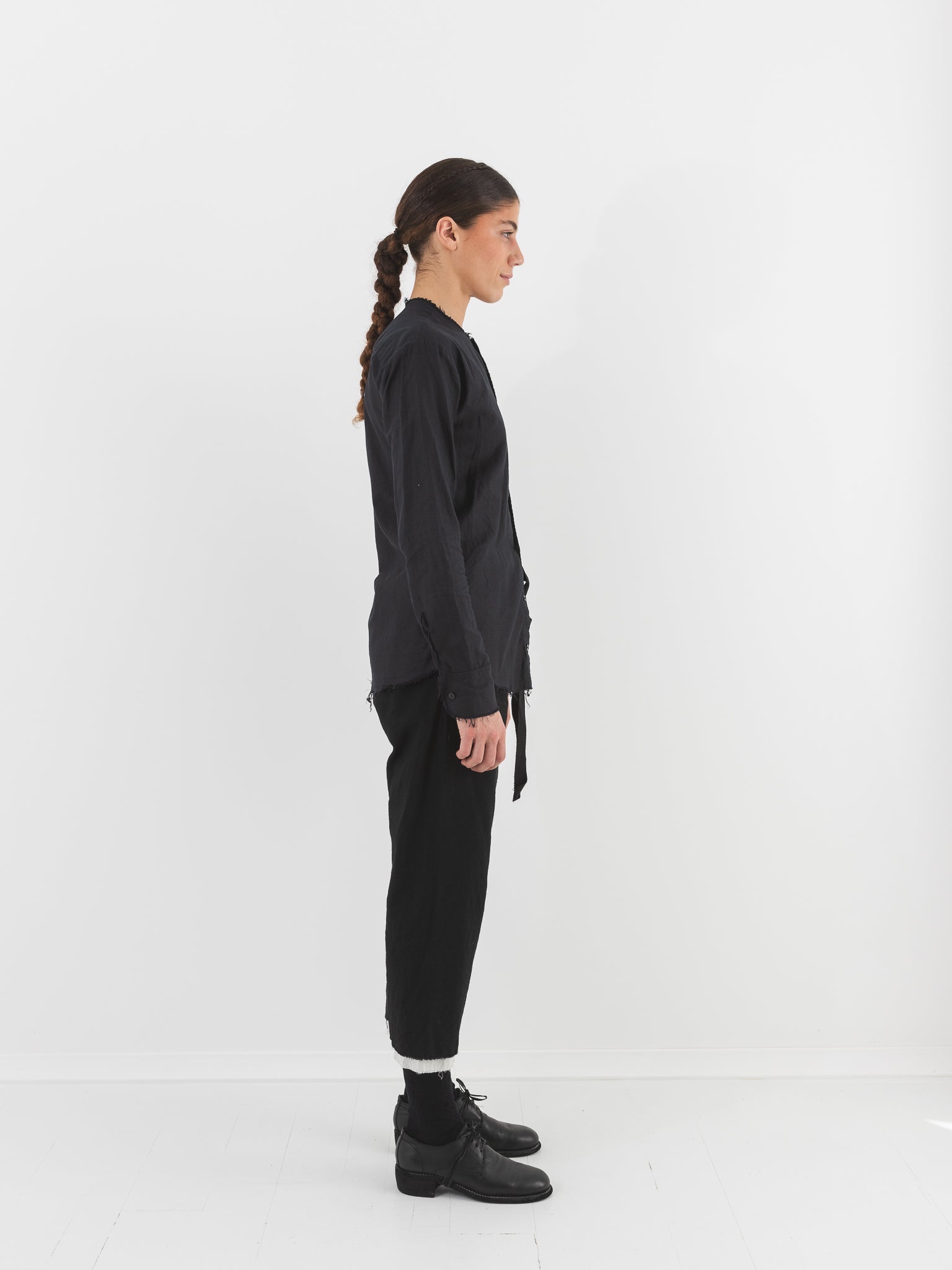 Elena Dawson No Collar Shirt, Black Cotton - Worthwhile