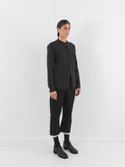 Elena Dawson No Collar Shirt, Black Cotton - Worthwhile