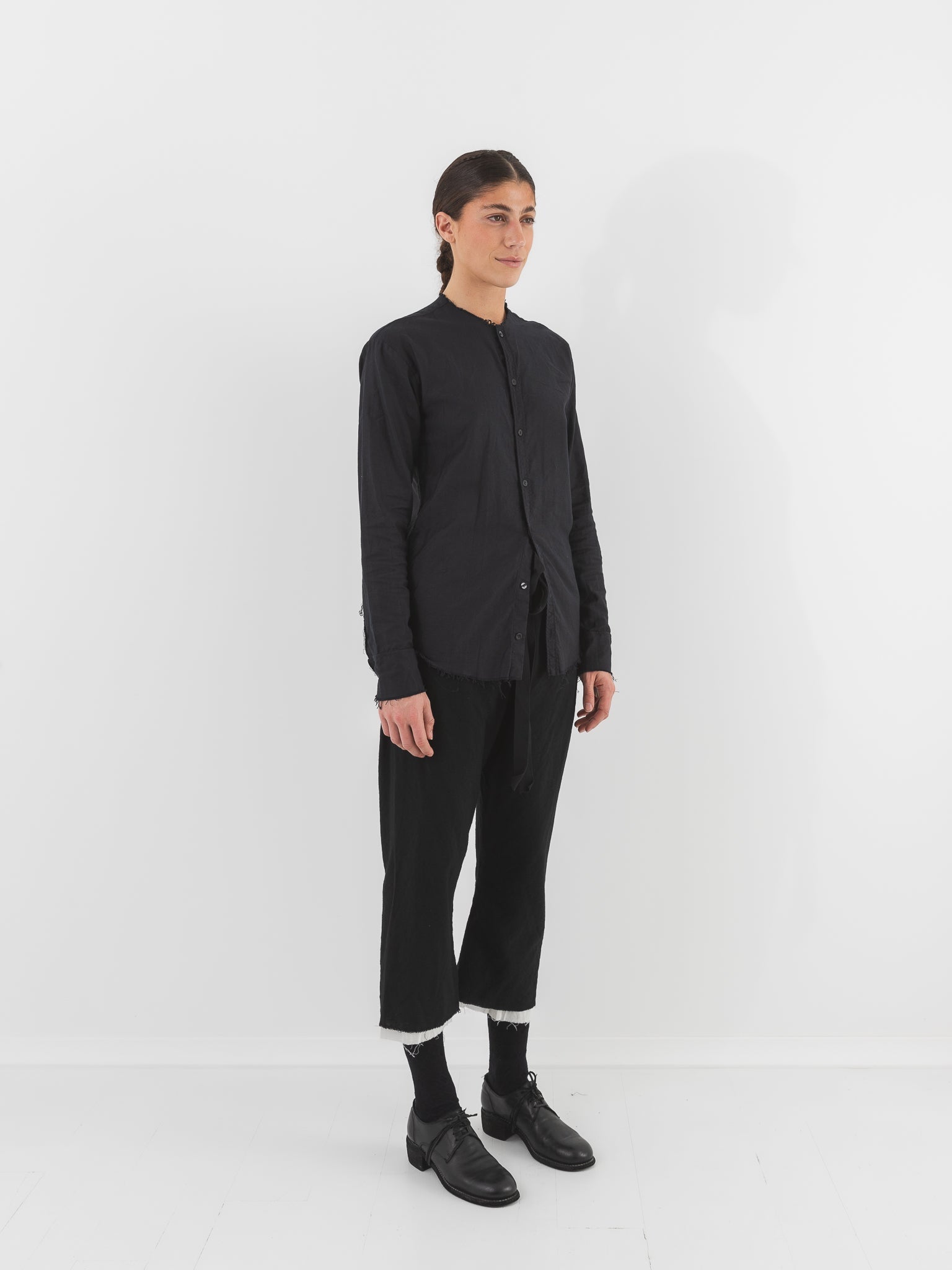 Elena Dawson No Collar Shirt, Black Cotton - Worthwhile