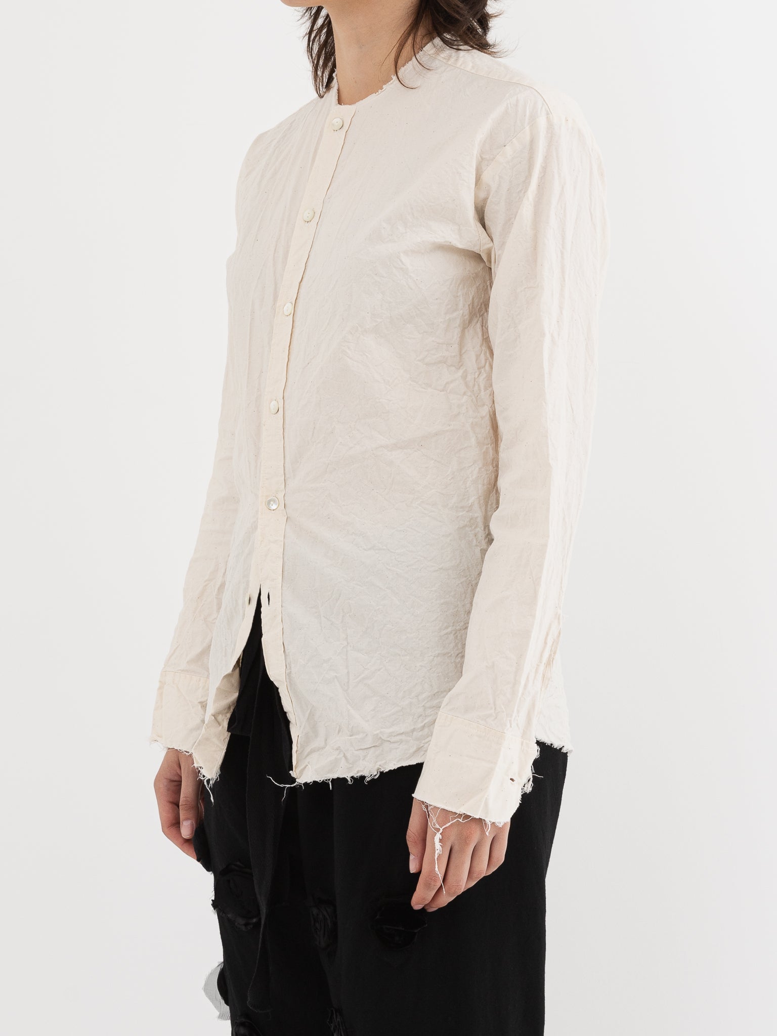 Elena Dawson No Collar Shirt in Cream - Worthwhile