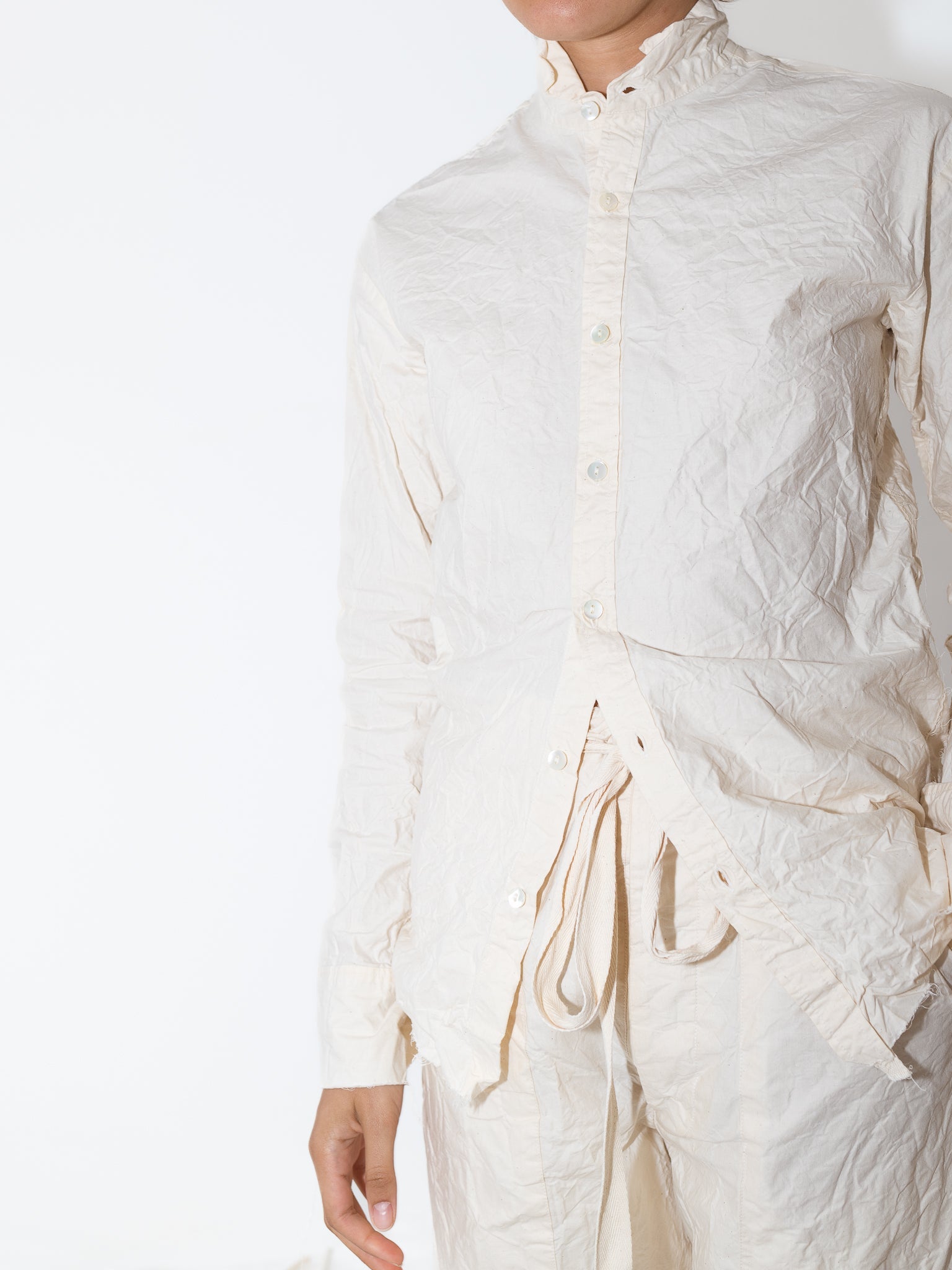 Elena Dawson Peak Collar Shirt, Cream Cotton Cambric at Worthwhile