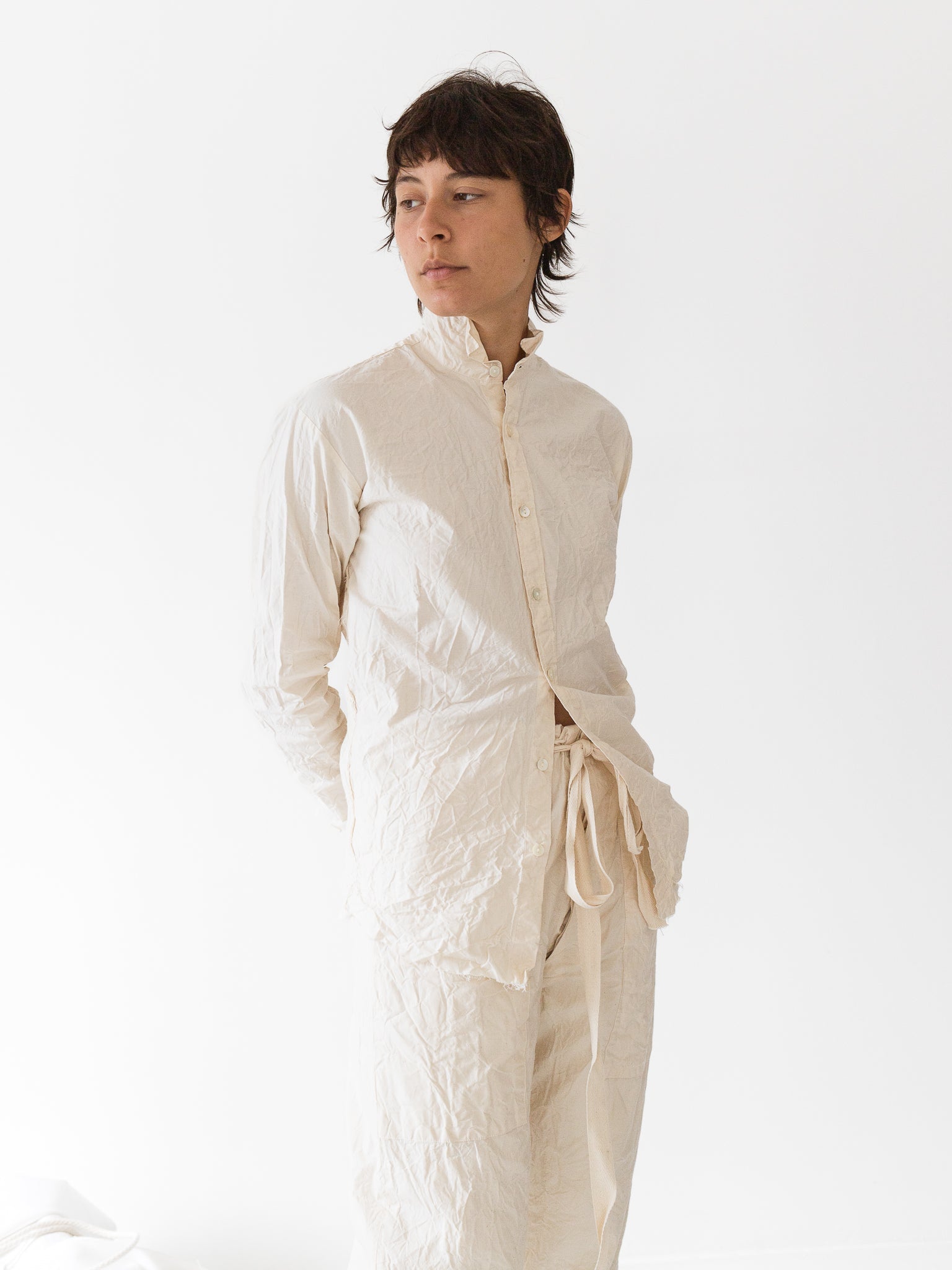 Elena Dawson Peak Collar Shirt, Cream Cotton Cambric at Worthwhile