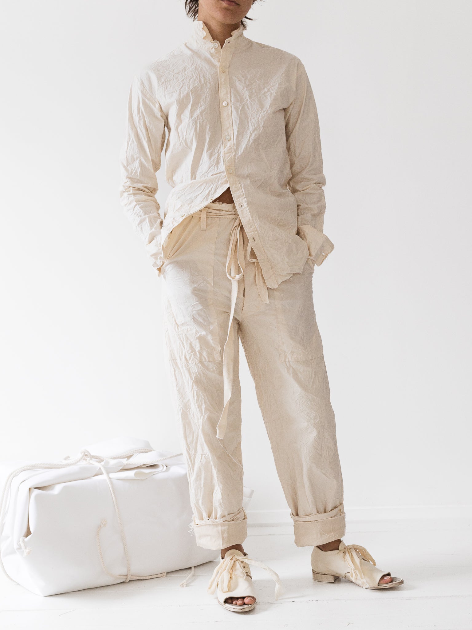 Elena Dawson Work Trouser, Cream Cotton Cambric - Worthwhile