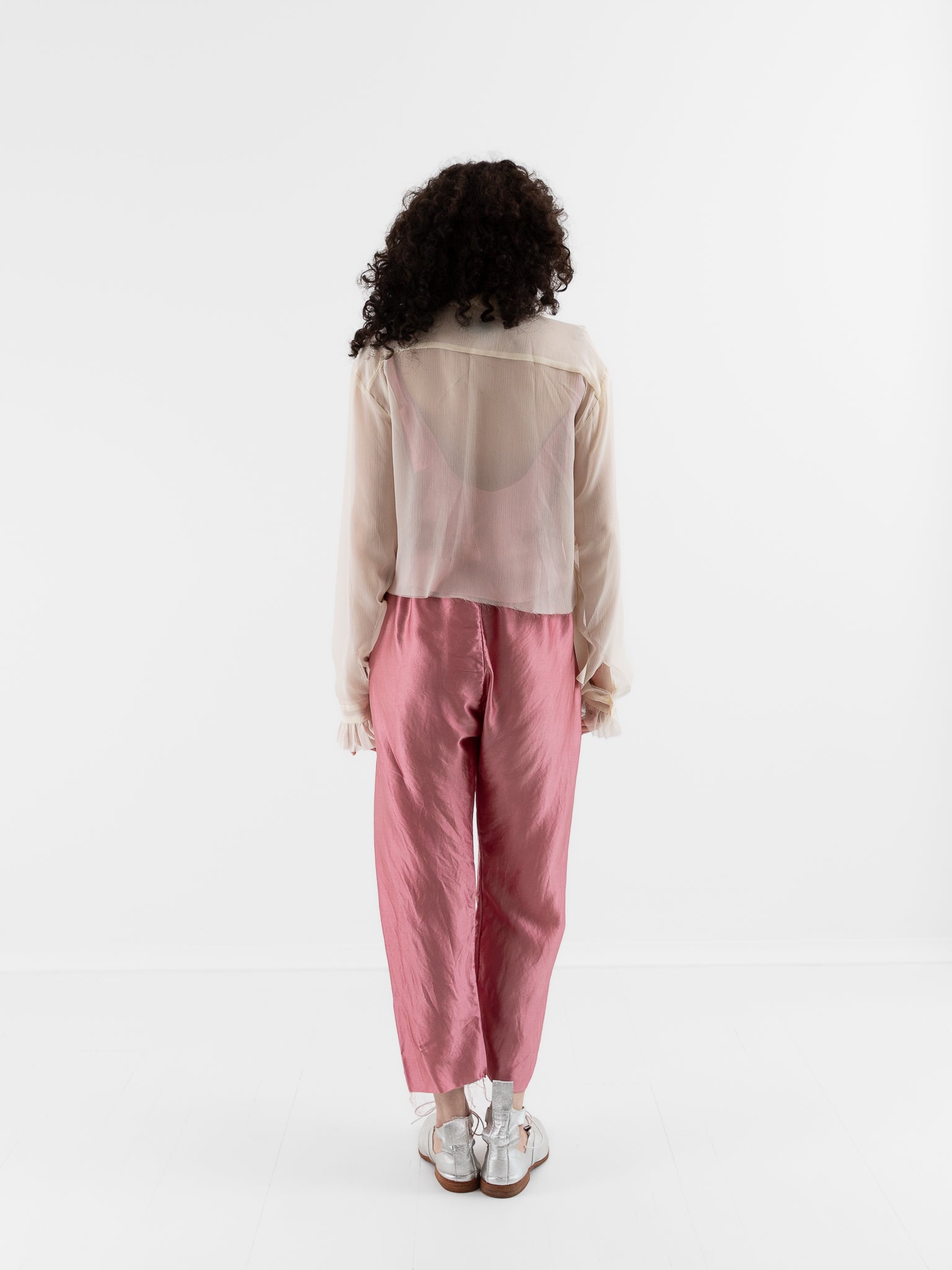 Elena Dawson Cropped Monet Shirt with Tea Roses in Cream - ELENA DAWSON at Worthwhile - shop TOP