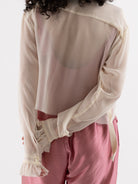 Elena Dawson Cropped Monet Shirt with Tea Roses in Cream - ELENA DAWSON at Worthwhile - shop TOP