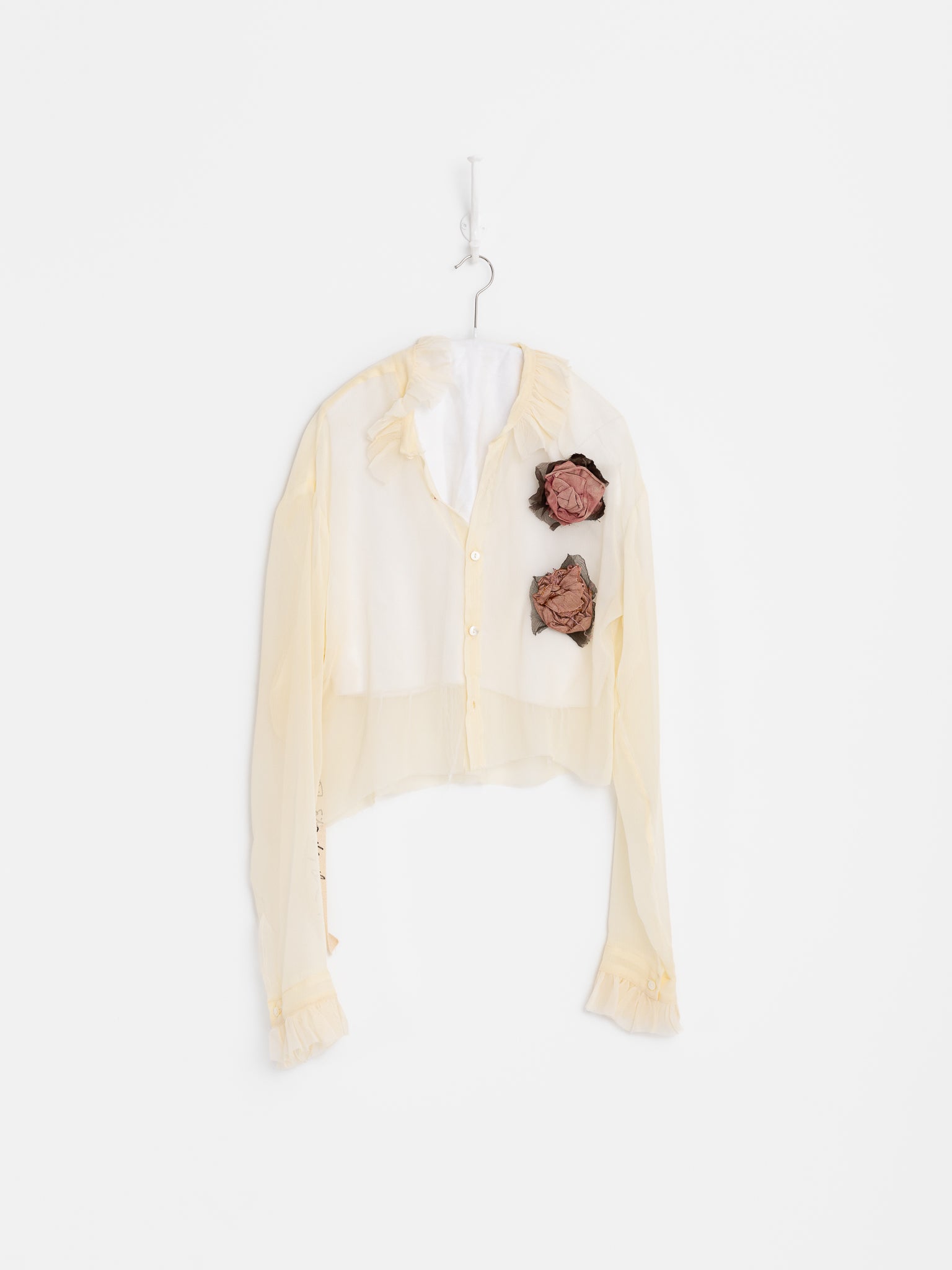 Elena Dawson Cropped Monet Shirt with Tea Roses in Cream - ELENA DAWSON at Worthwhile - shop TOP