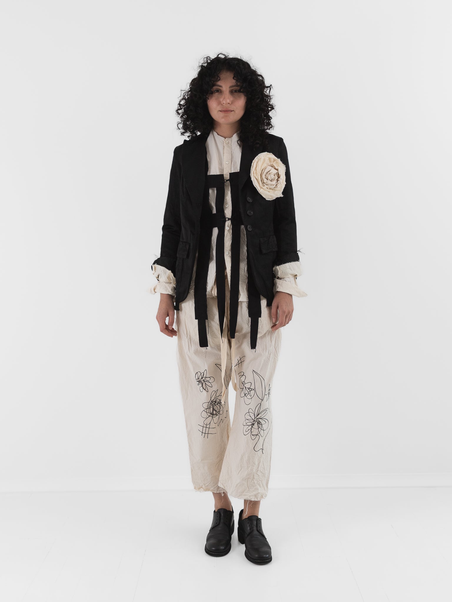 Elena Dawson Graffiti Drawstring Pant in Cream Cambric - ELENA DAWSON at Worthwhile - shop PANT