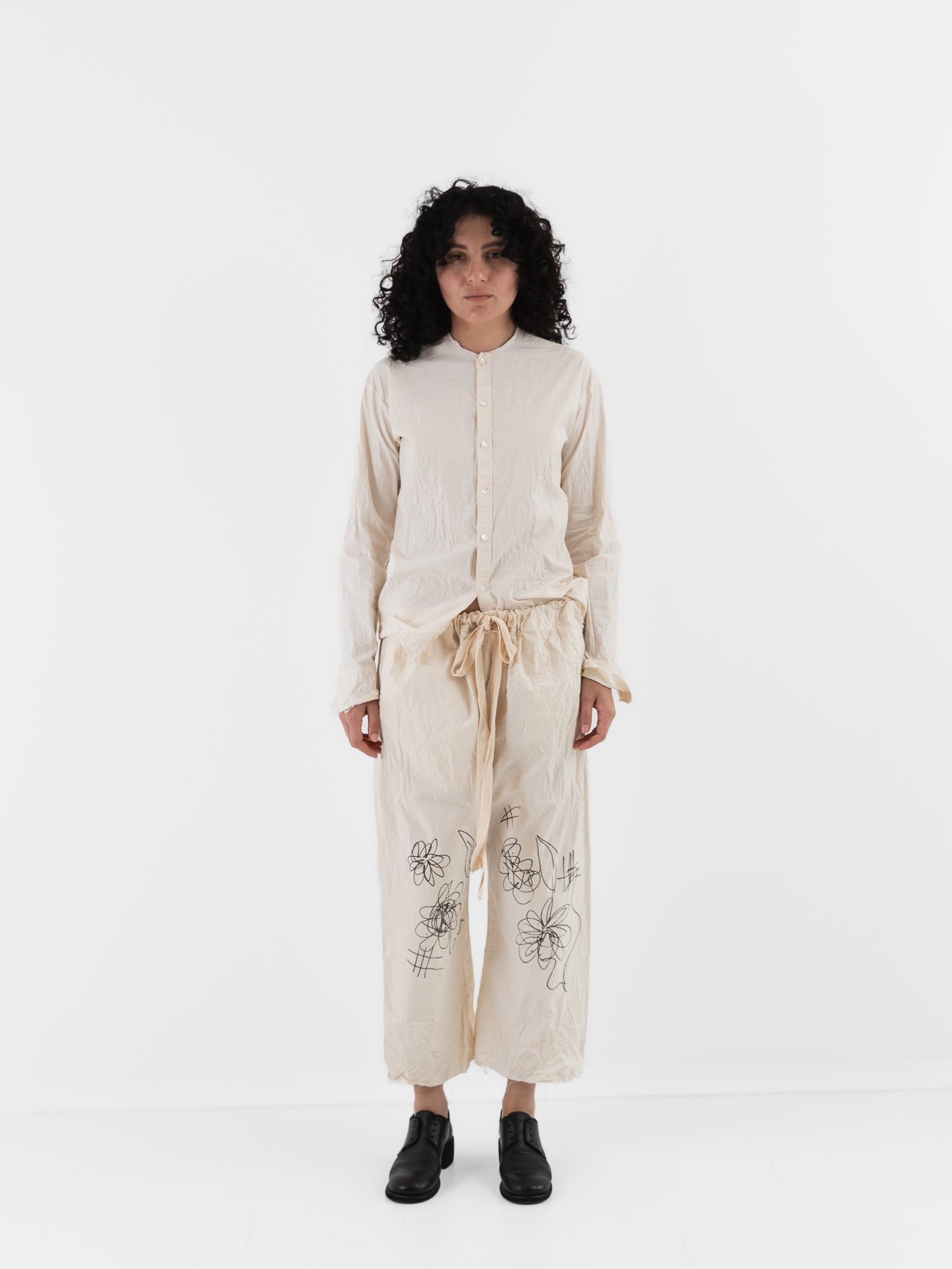 Elena Dawson Graffiti Drawstring Pant in Cream Cambric - ELENA DAWSON at Worthwhile - shop PANT