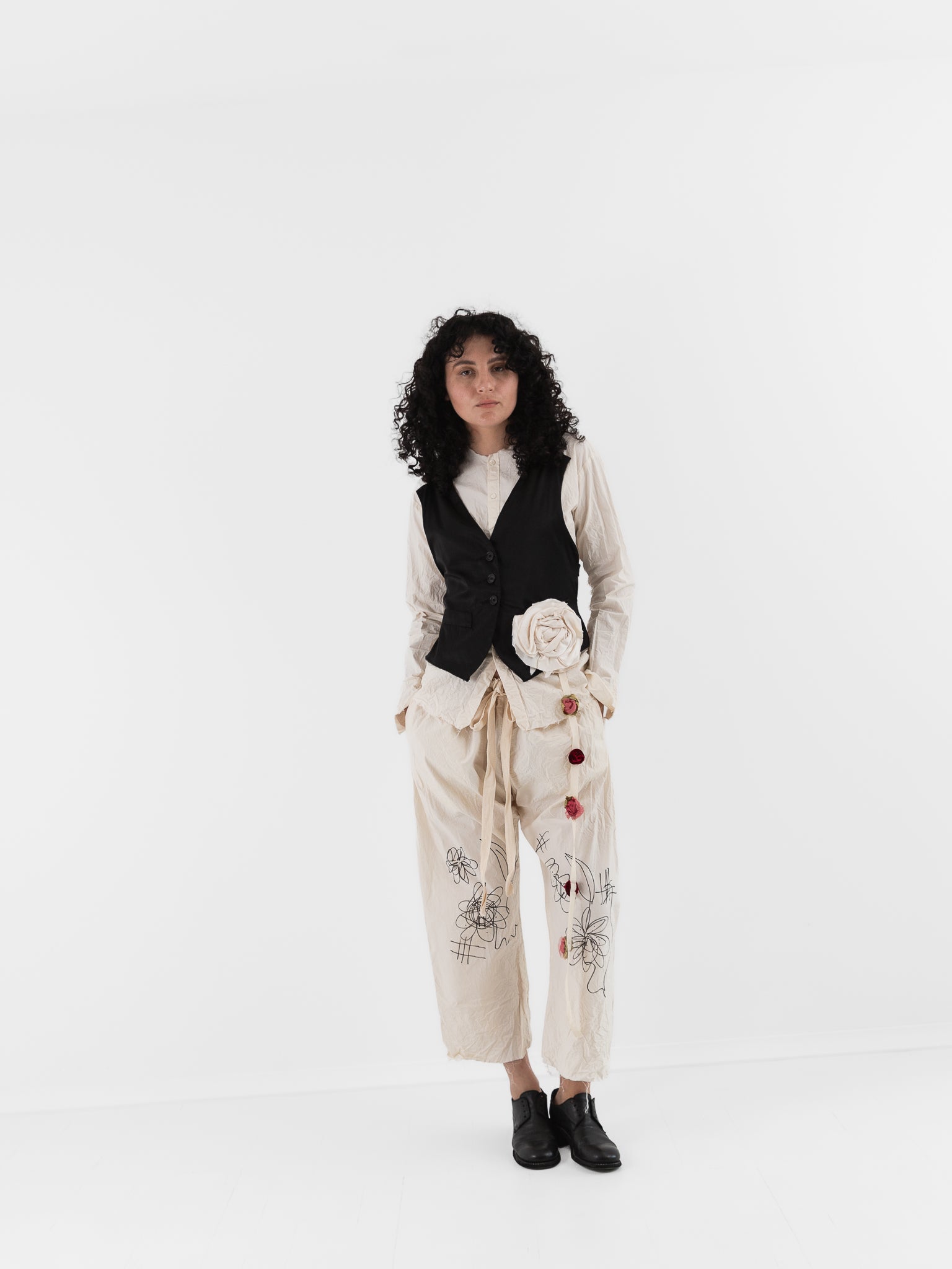 Elena Dawson Graffiti Drawstring Pant in Cream Cambric - ELENA DAWSON at Worthwhile - shop PANT
