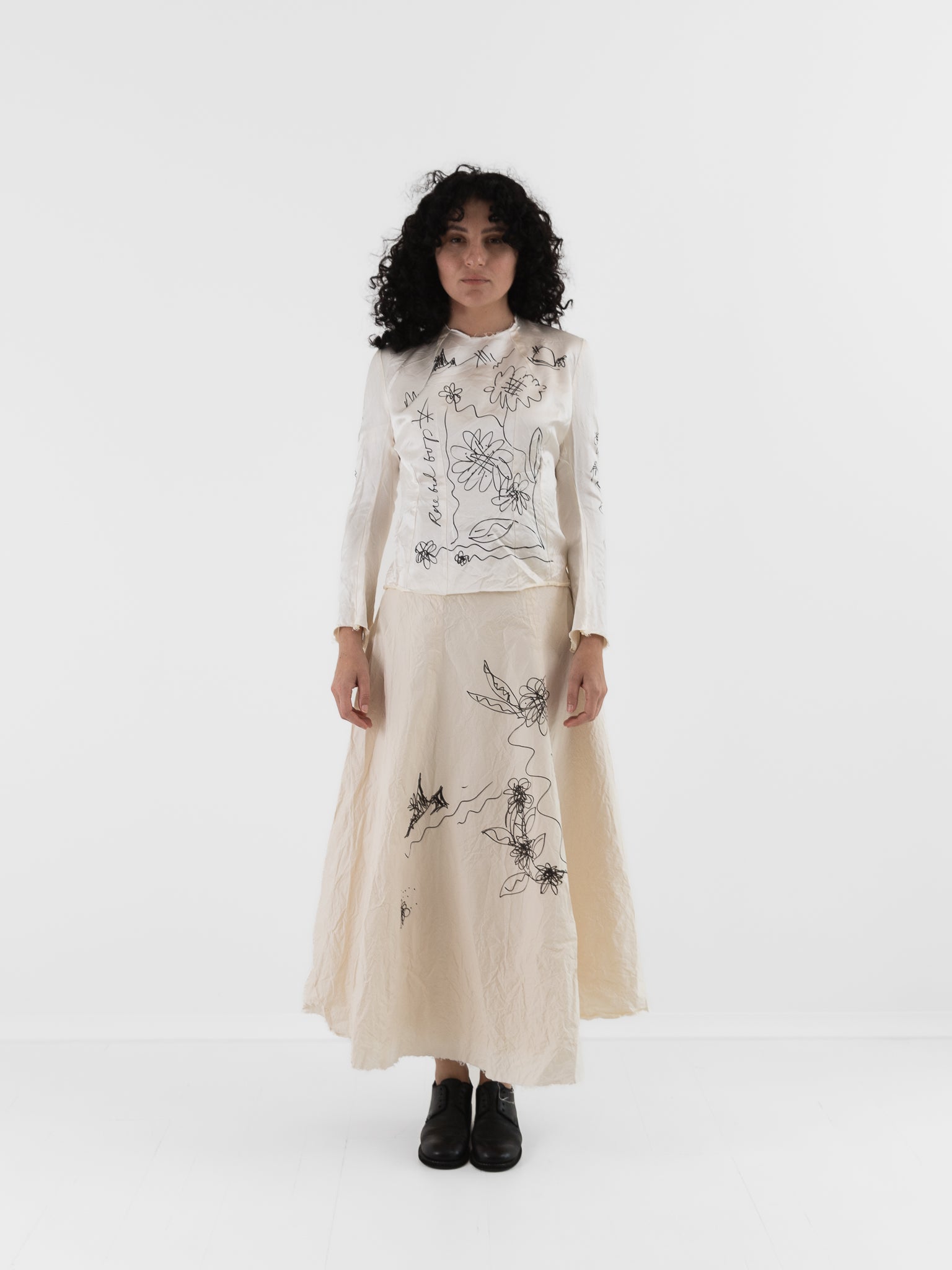 Elena Dawson Scribble Tea Skirt in Cream Cambric - ELENA DAWSON at Worthwhile - shop SKIRT