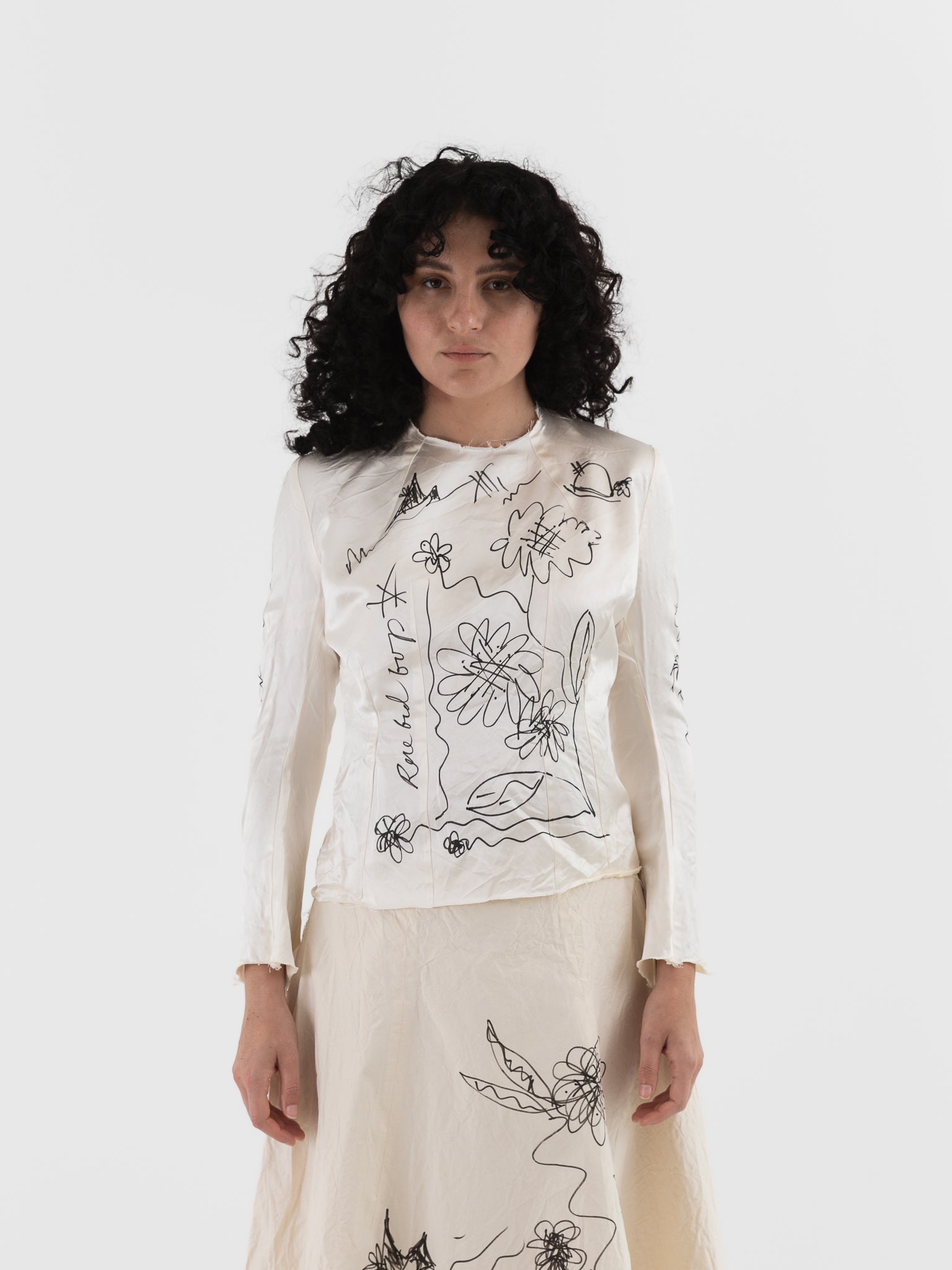 Elena Dawson Graffiti Knot Top in Cream Satin - ELENA DAWSON at Worthwhile - shop TOP