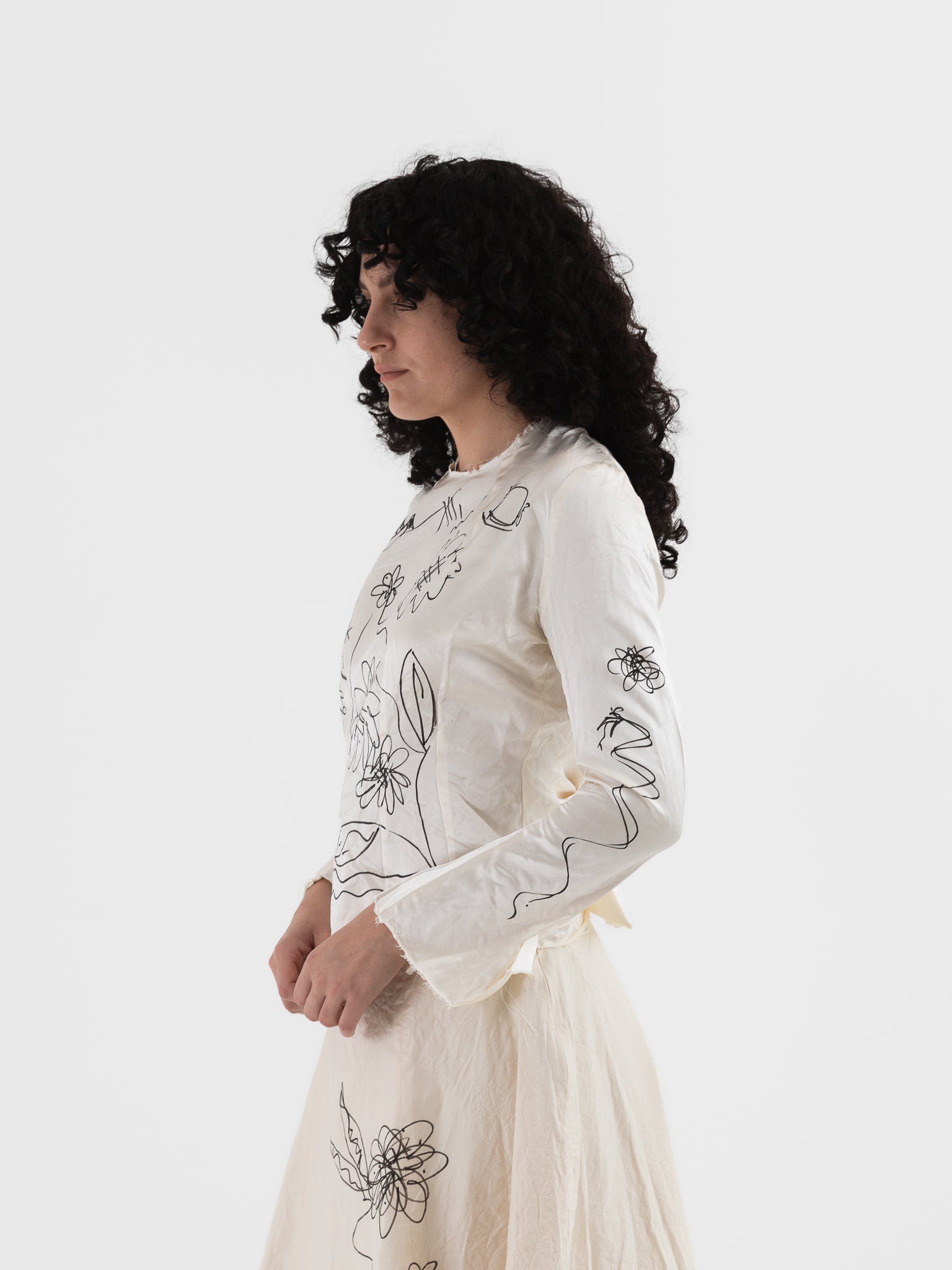 Elena Dawson Graffiti Knot Top in Cream Satin - ELENA DAWSON at Worthwhile - shop TOP