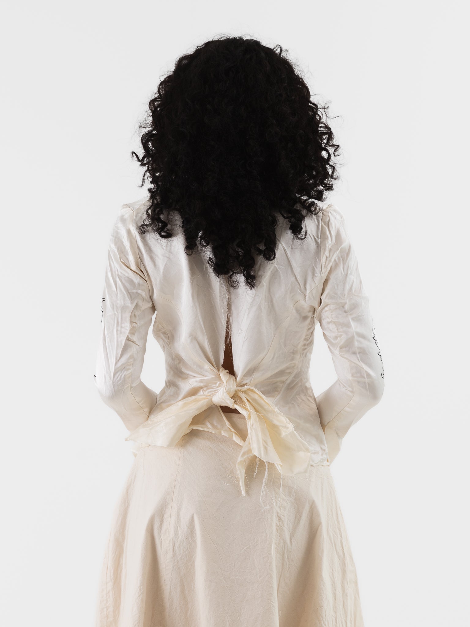 Elena Dawson Graffiti Knot Top in Cream Satin - ELENA DAWSON at Worthwhile - shop TOP
