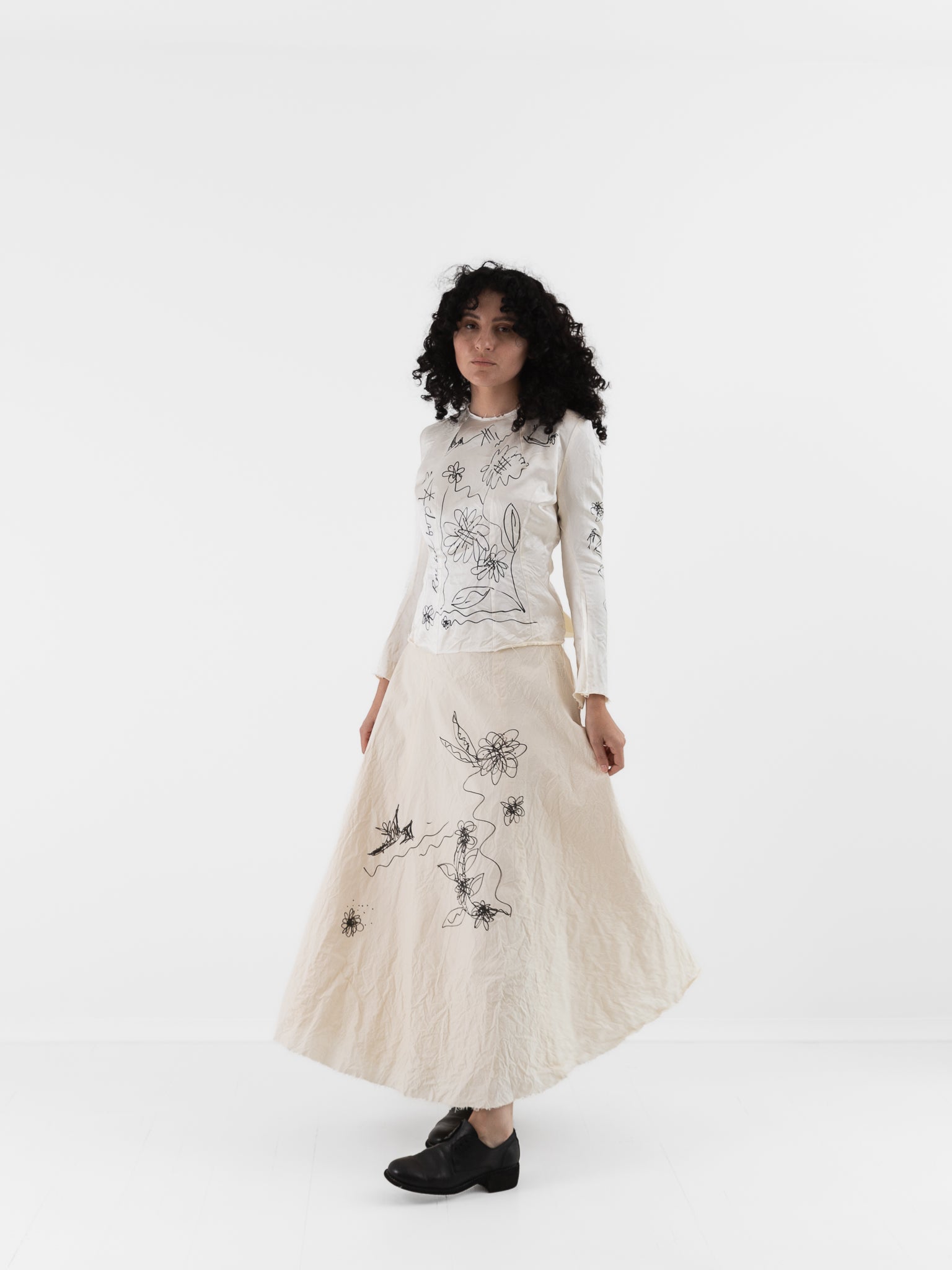 Elena Dawson Scribble Tea Skirt in Cream Cambric - ELENA DAWSON at Worthwhile - shop SKIRT