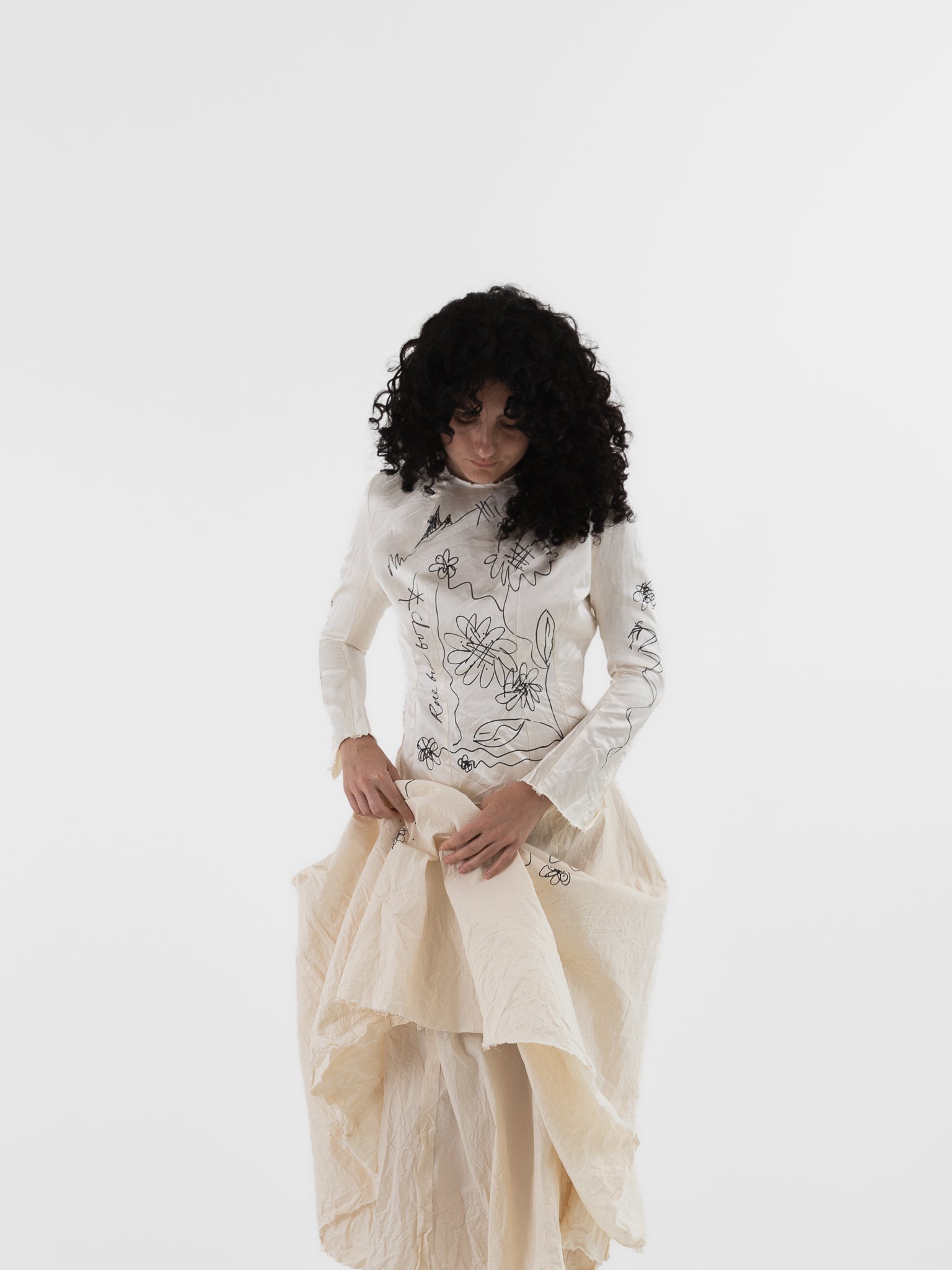Elena Dawson Scribble Tea Skirt in Cream Cambric - ELENA DAWSON at Worthwhile - shop SKIRT