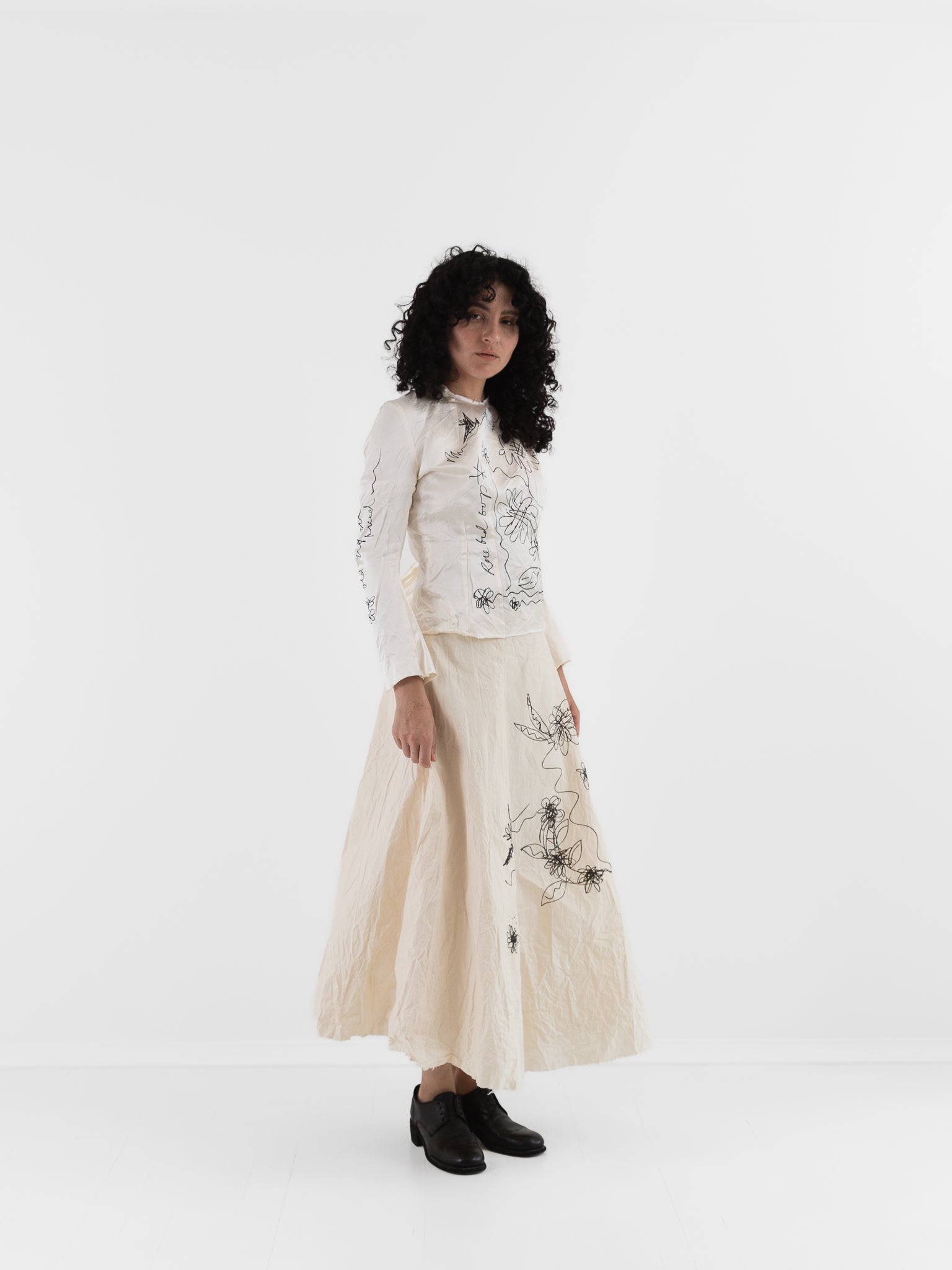 Elena Dawson Graffiti Knot Top in Cream Satin - ELENA DAWSON at Worthwhile - shop TOP