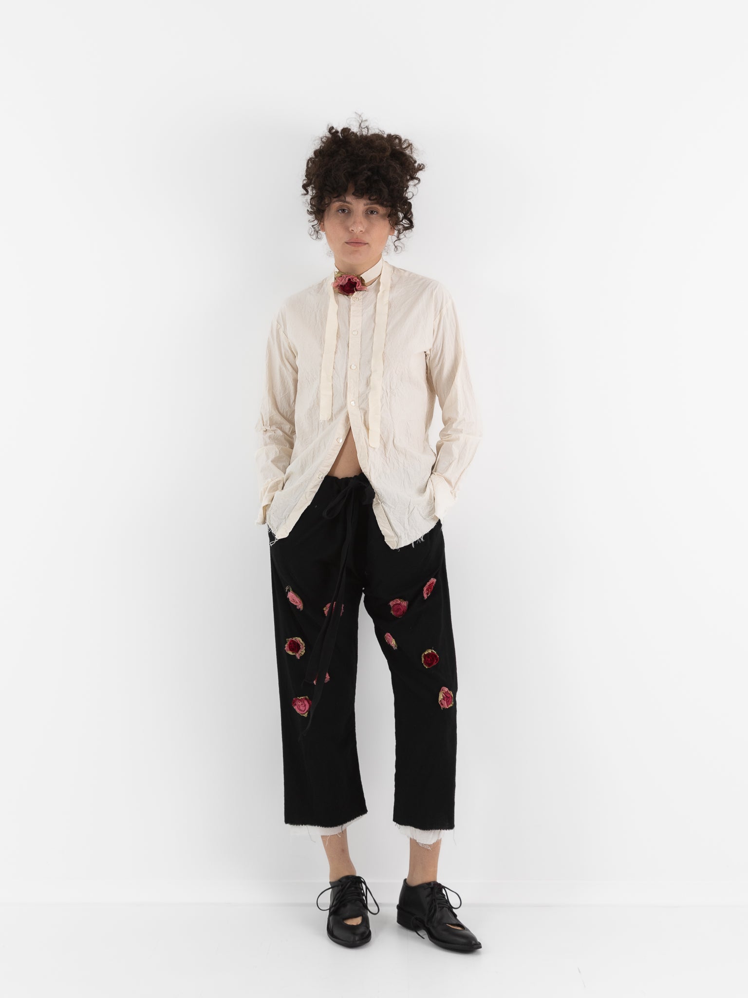 Elena Dawson Drawstring Trouser with Rosebuds, Black - ELENA DAWSON at Worthwhile - shop PANT