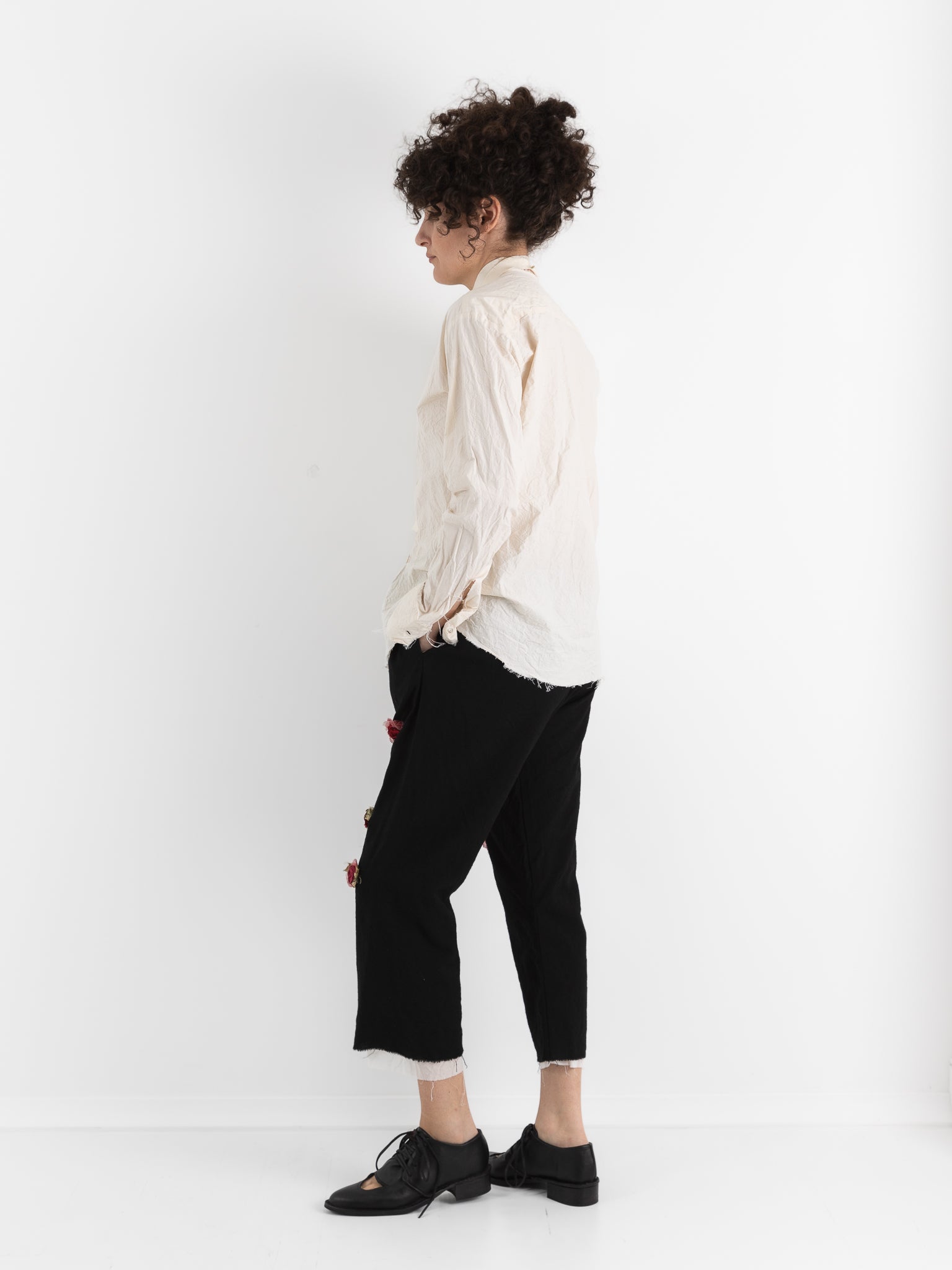 Elena Dawson Drawstring Trouser with Rosebuds, Black - ELENA DAWSON at Worthwhile