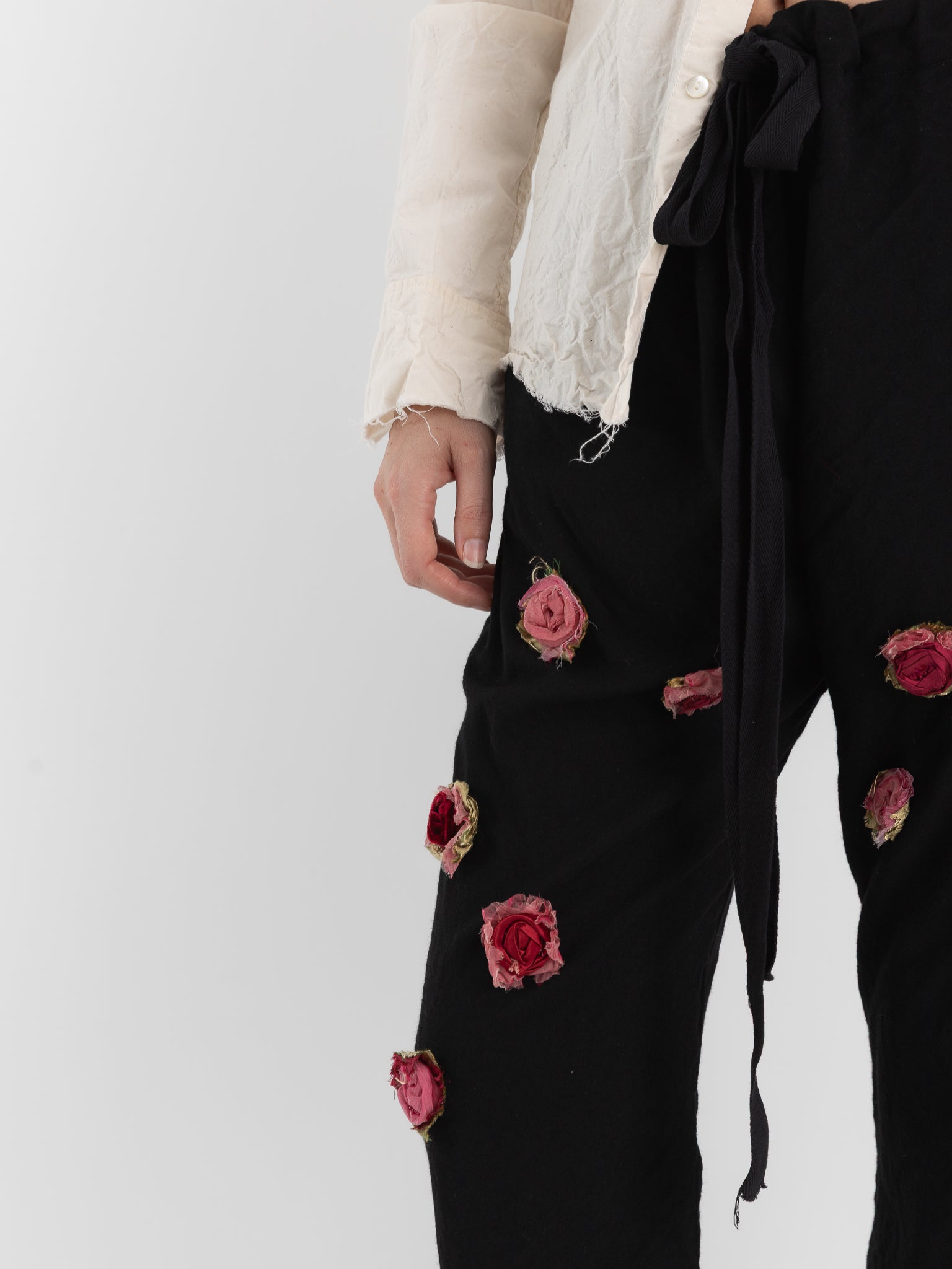 Elena Dawson Drawstring Trouser with Rosebuds, Black - ELENA DAWSON at Worthwhile