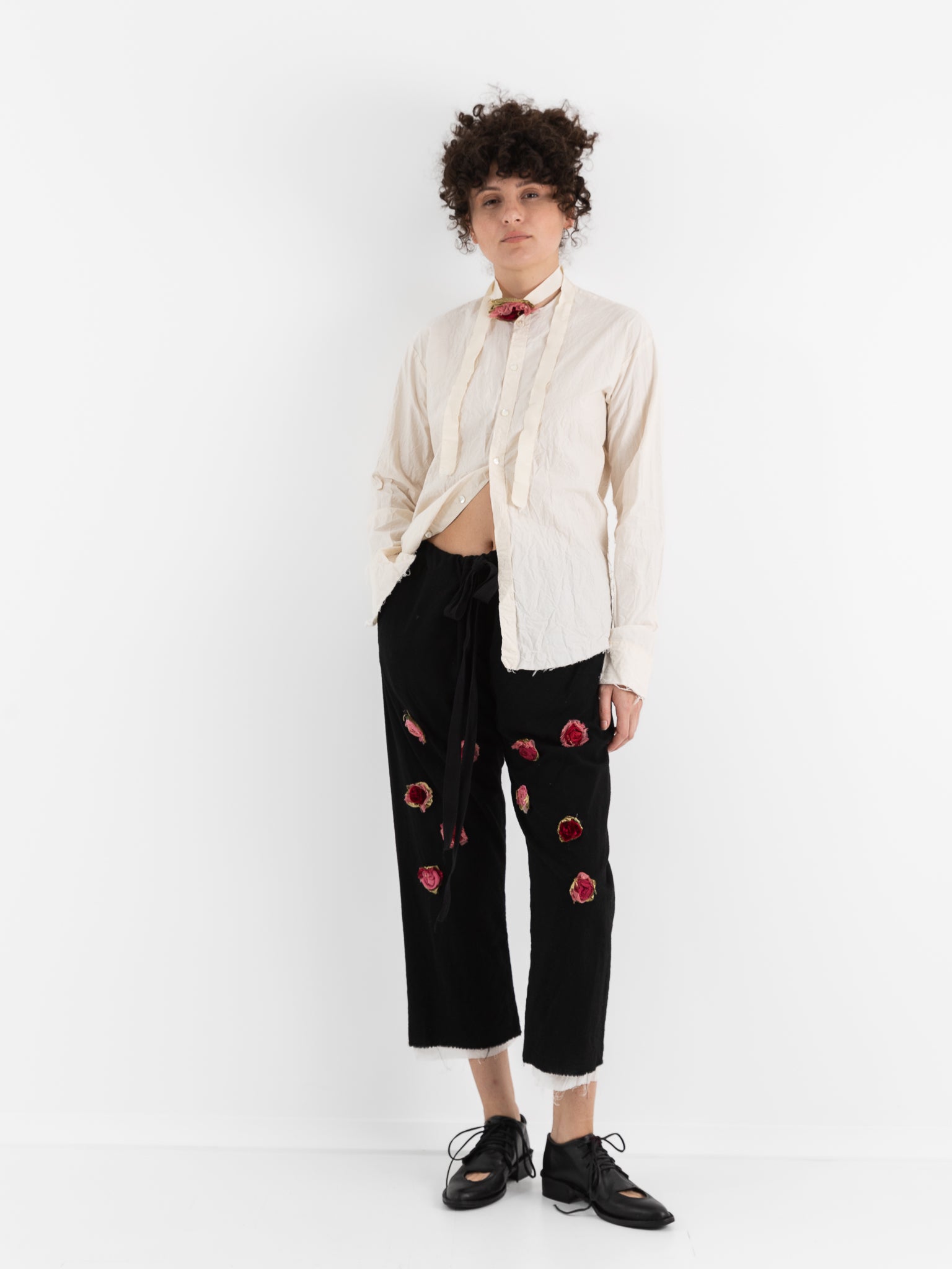 Elena Dawson Drawstring Trouser with Rosebuds, Black - ELENA DAWSON at Worthwhile