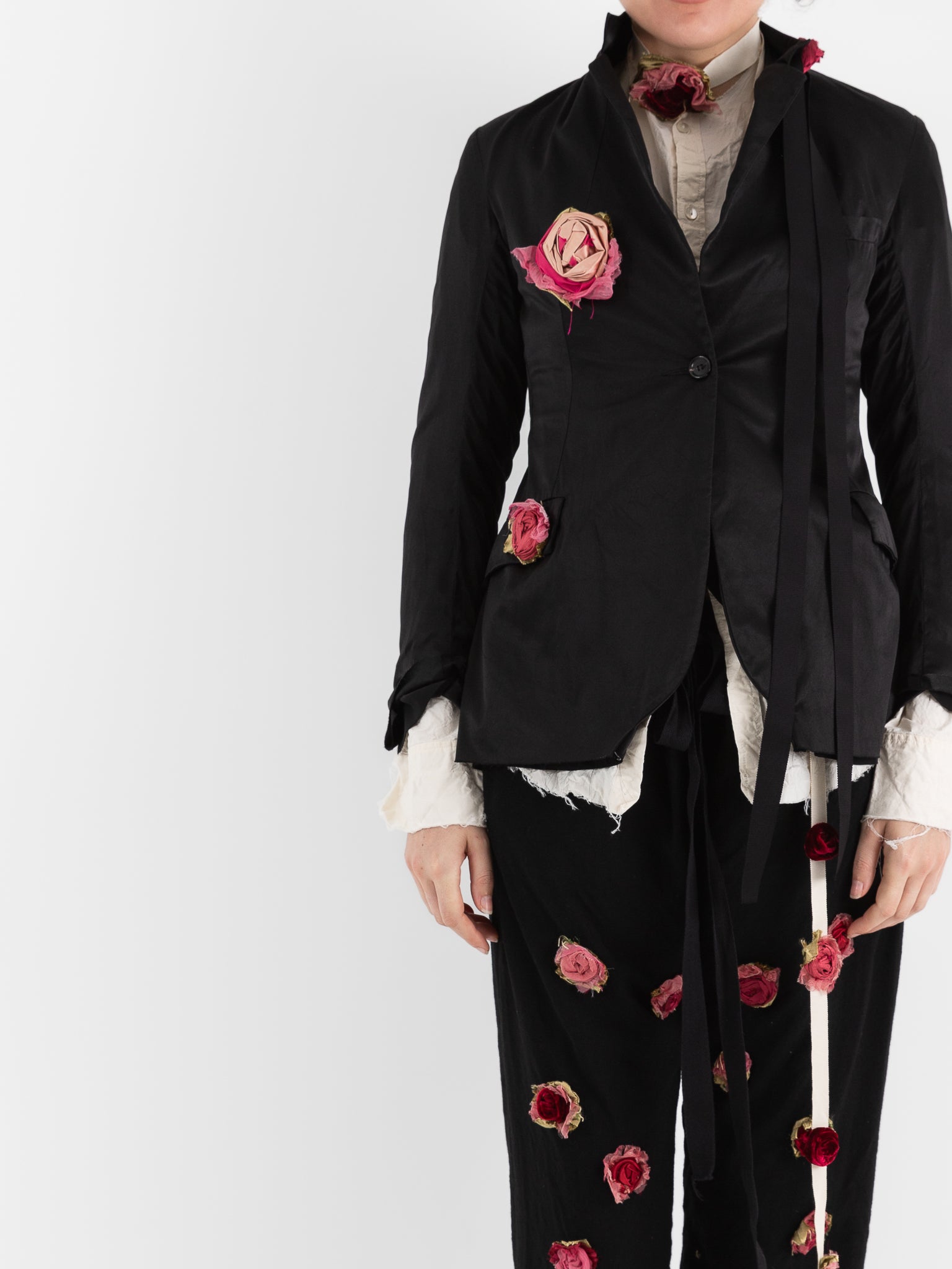Elena Dawson 1X Hacking Jacket with Flowers, Black - ELENA DAWSON at Worthwhile