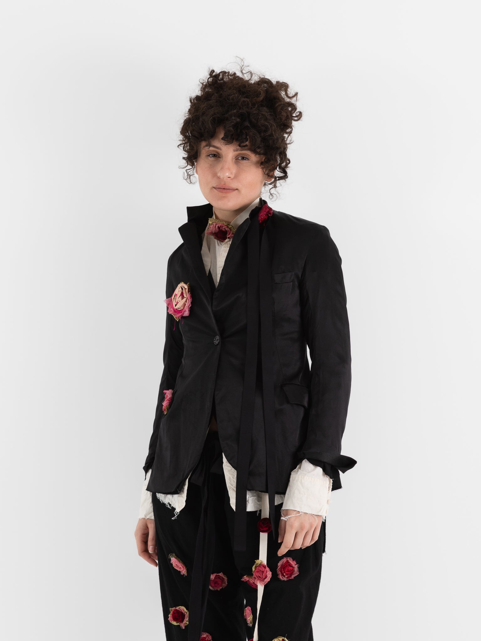 Elena Dawson 1X Hacking Jacket with Flowers, Black - ELENA DAWSON at Worthwhile