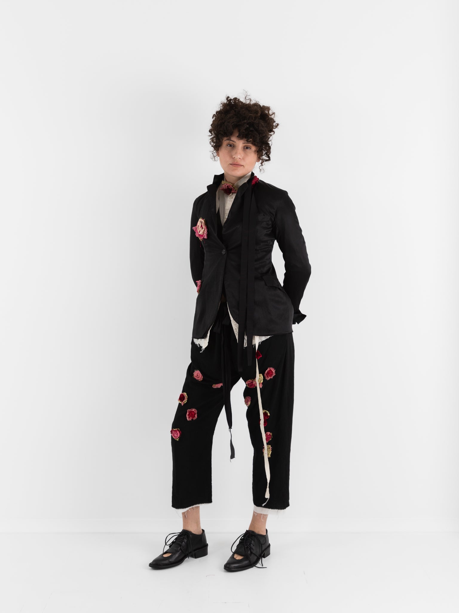 Elena Dawson 1X Hacking Jacket with Flowers, Black - ELENA DAWSON at Worthwhile
