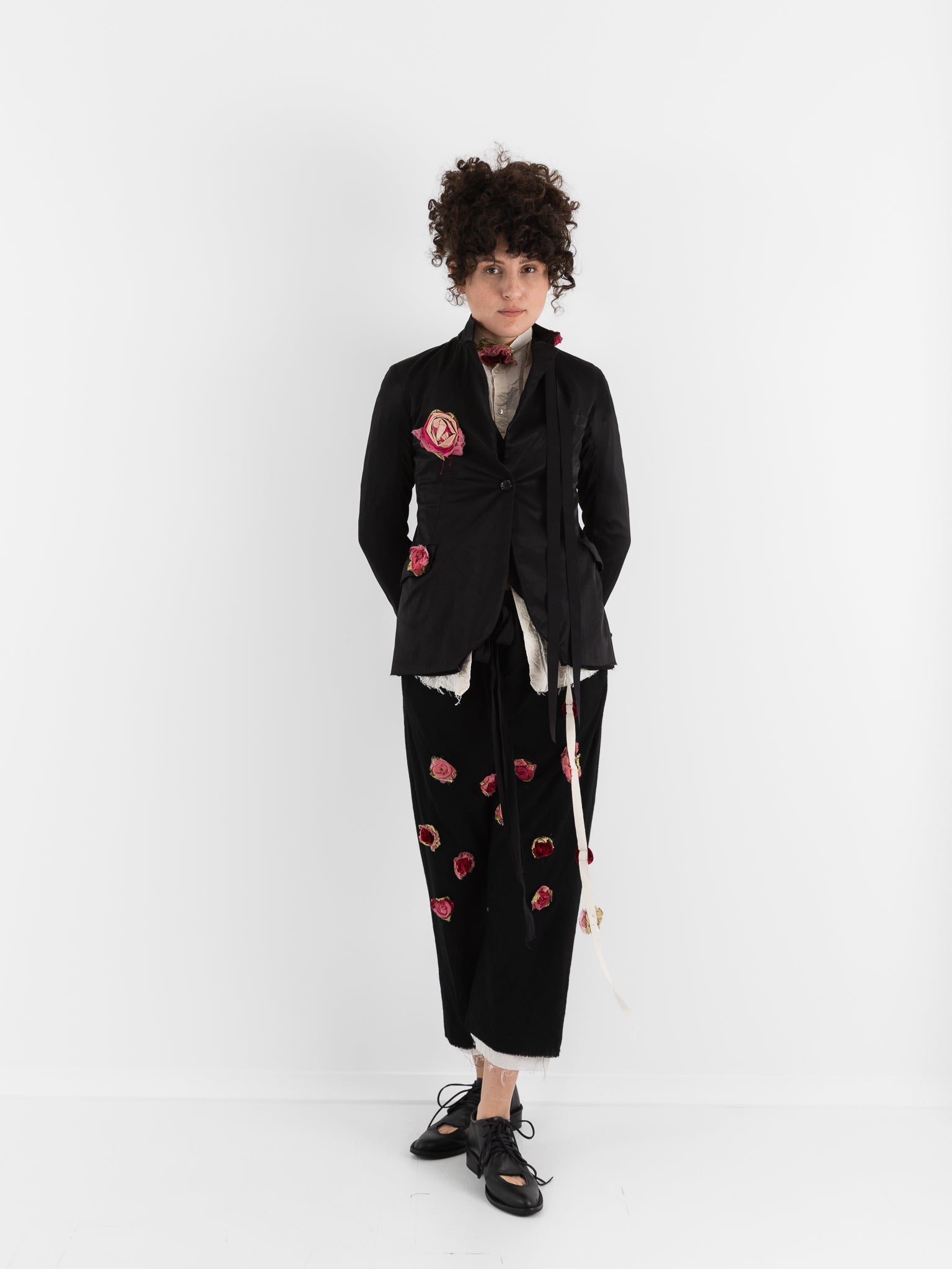 Elena Dawson 1X Hacking Jacket with Flowers, Black - ELENA DAWSON at Worthwhile