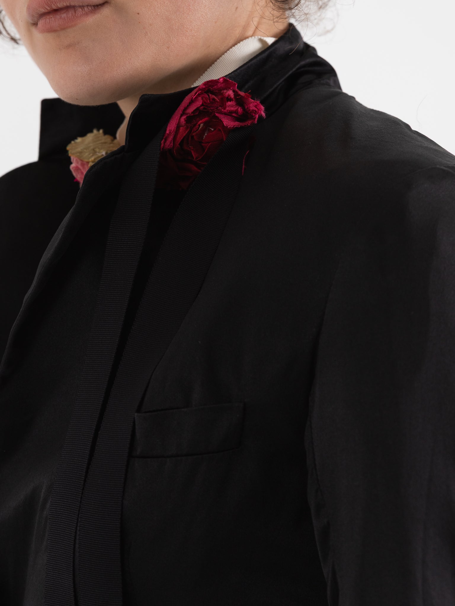 Elena Dawson 1X Hacking Jacket with Flowers, Black - ELENA DAWSON at Worthwhile