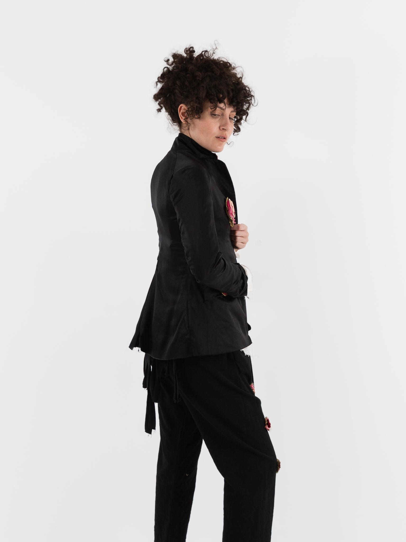 Elena Dawson 1X Hacking Jacket with Flowers, Black - ELENA DAWSON at Worthwhile