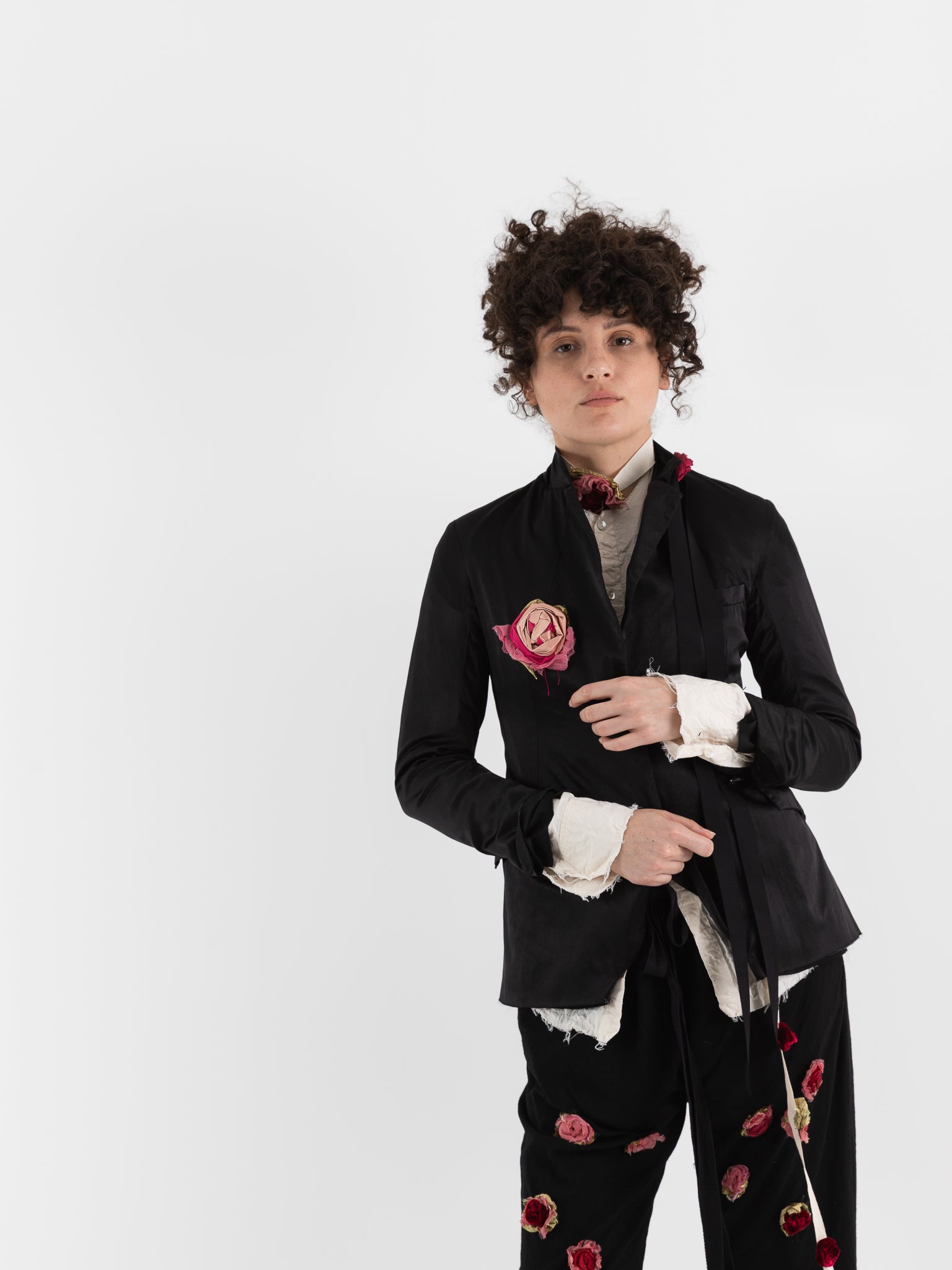 Elena Dawson 1X Hacking Jacket with Flowers, Black - ELENA DAWSON at Worthwhile