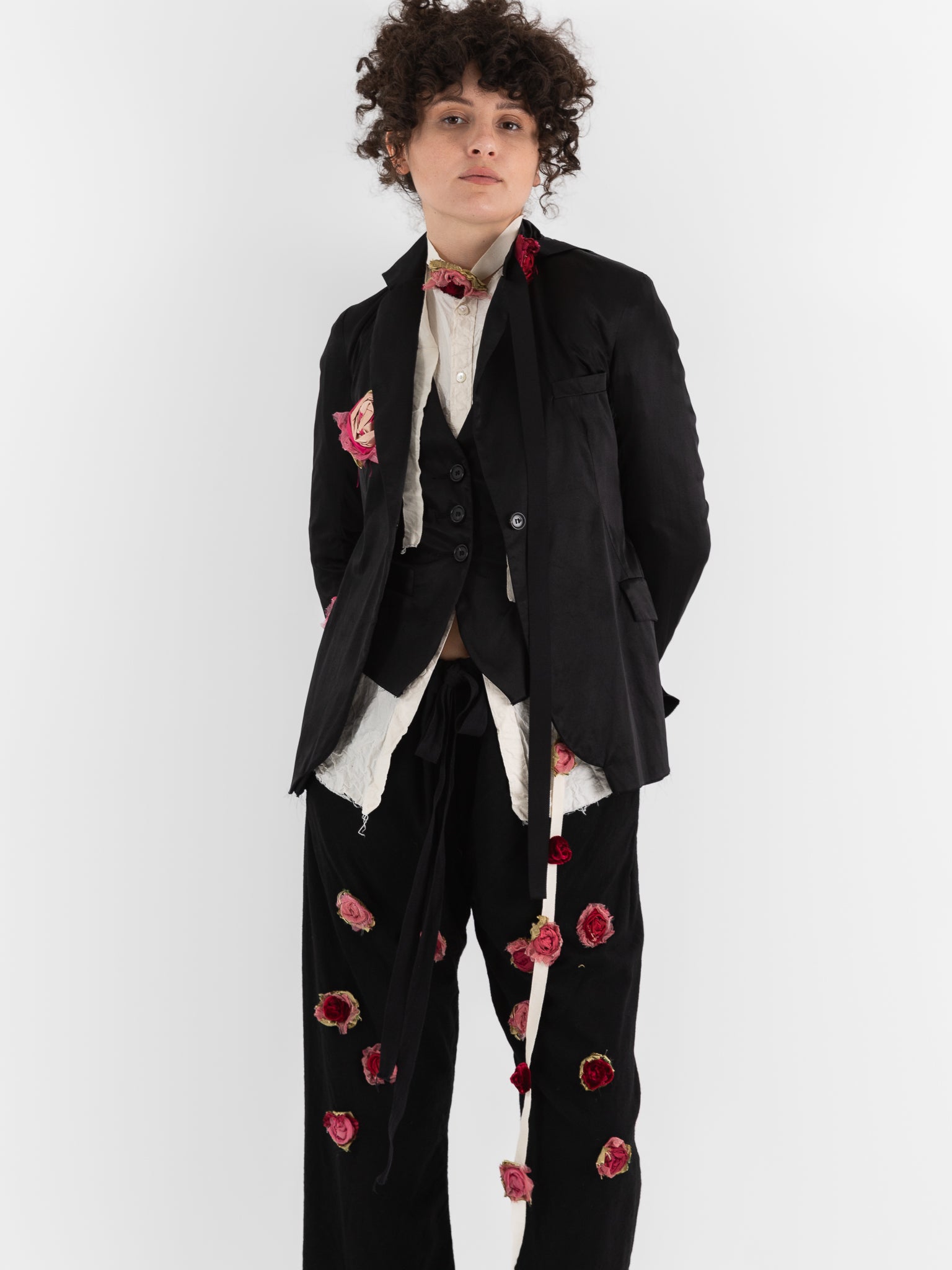 Elena Dawson 1X Hacking Jacket with Flowers, Black - ELENA DAWSON at Worthwhile