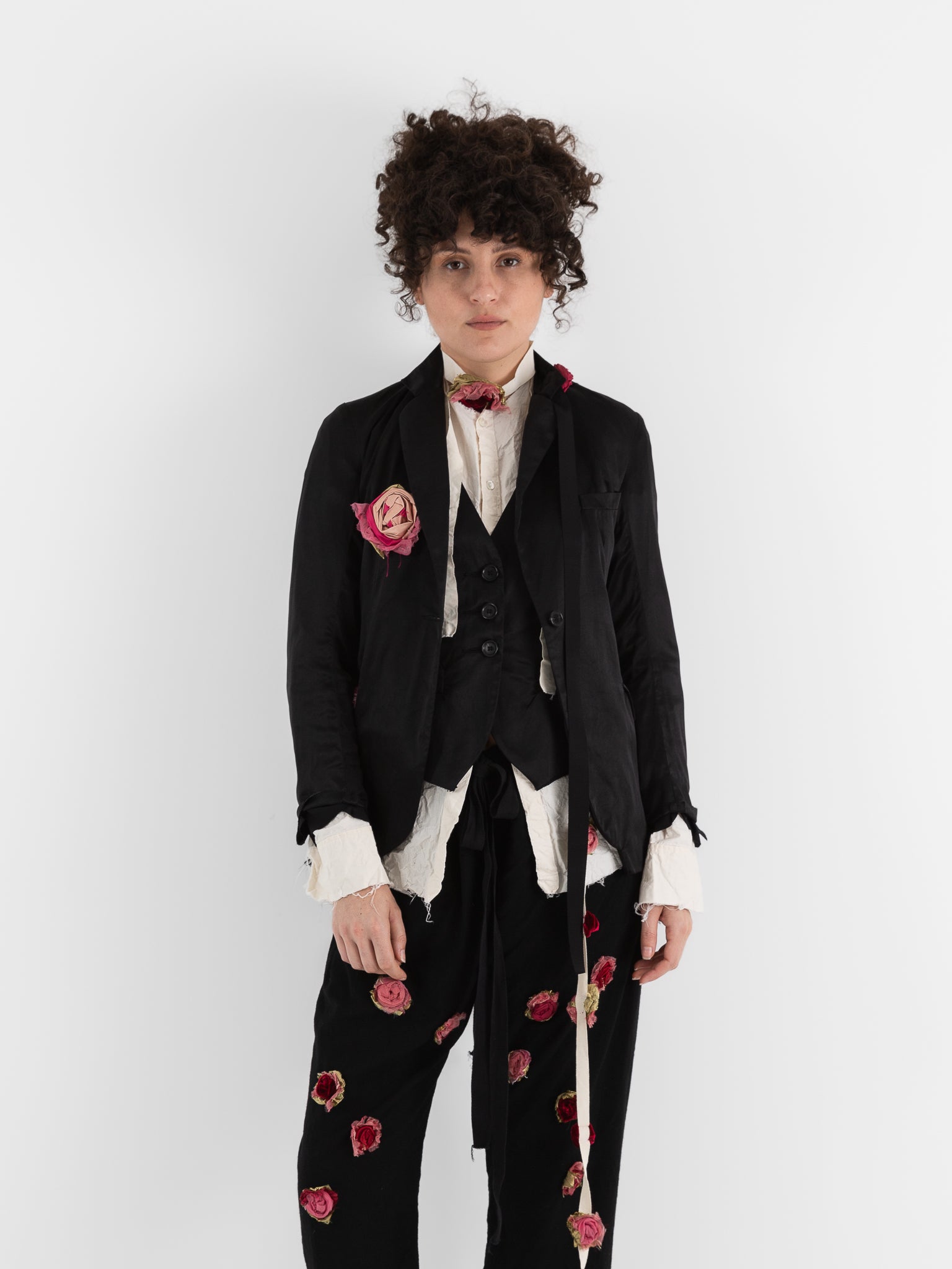 Elena Dawson 1X Hacking Jacket with Flowers, Black - ELENA DAWSON at Worthwhile