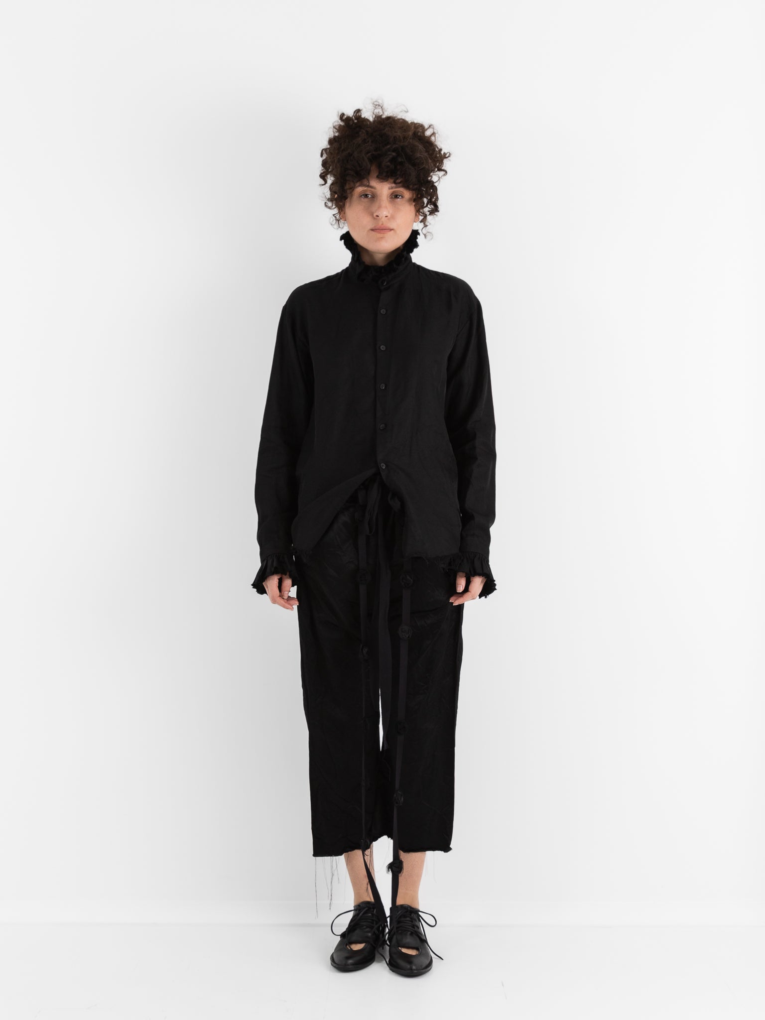 Elena Dawson Drawstring Trouser with Rosebud Ties, Black - ELENA DAWSON at Worthwhile