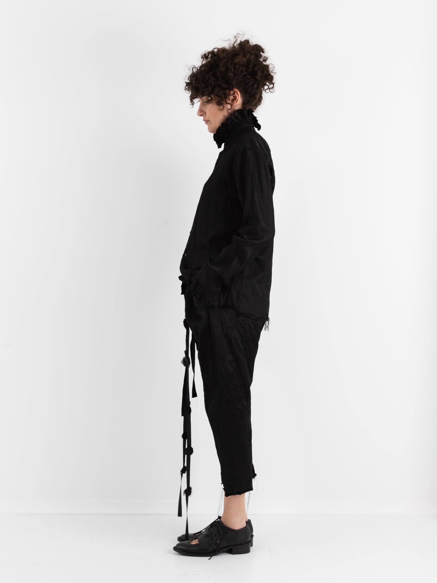 Elena Dawson Drawstring Trouser with Rosebud Ties, Black - ELENA DAWSON at Worthwhile