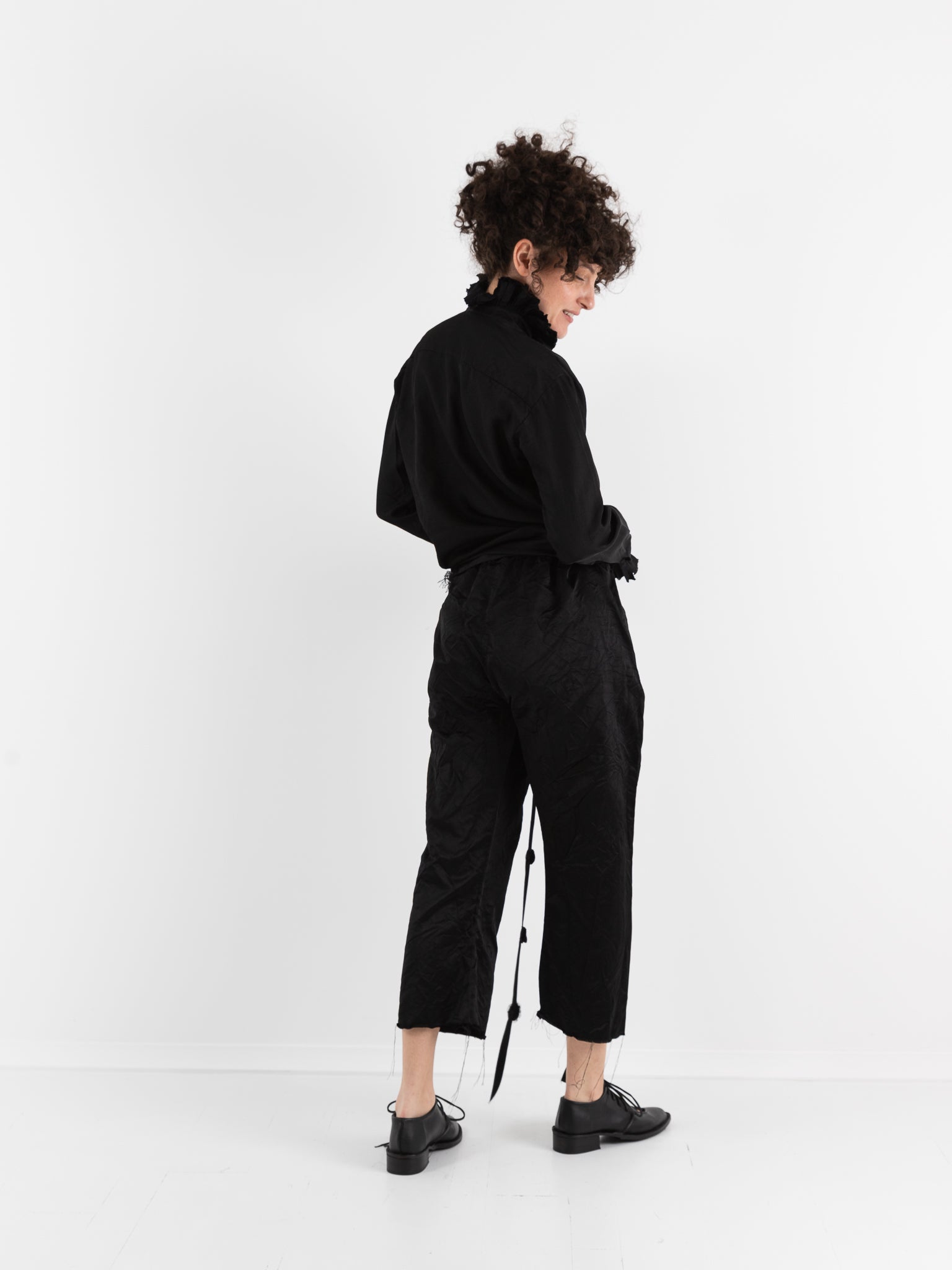 Elena Dawson Drawstring Trouser with Rosebud Ties, Black - ELENA DAWSON at Worthwhile - shop PANT