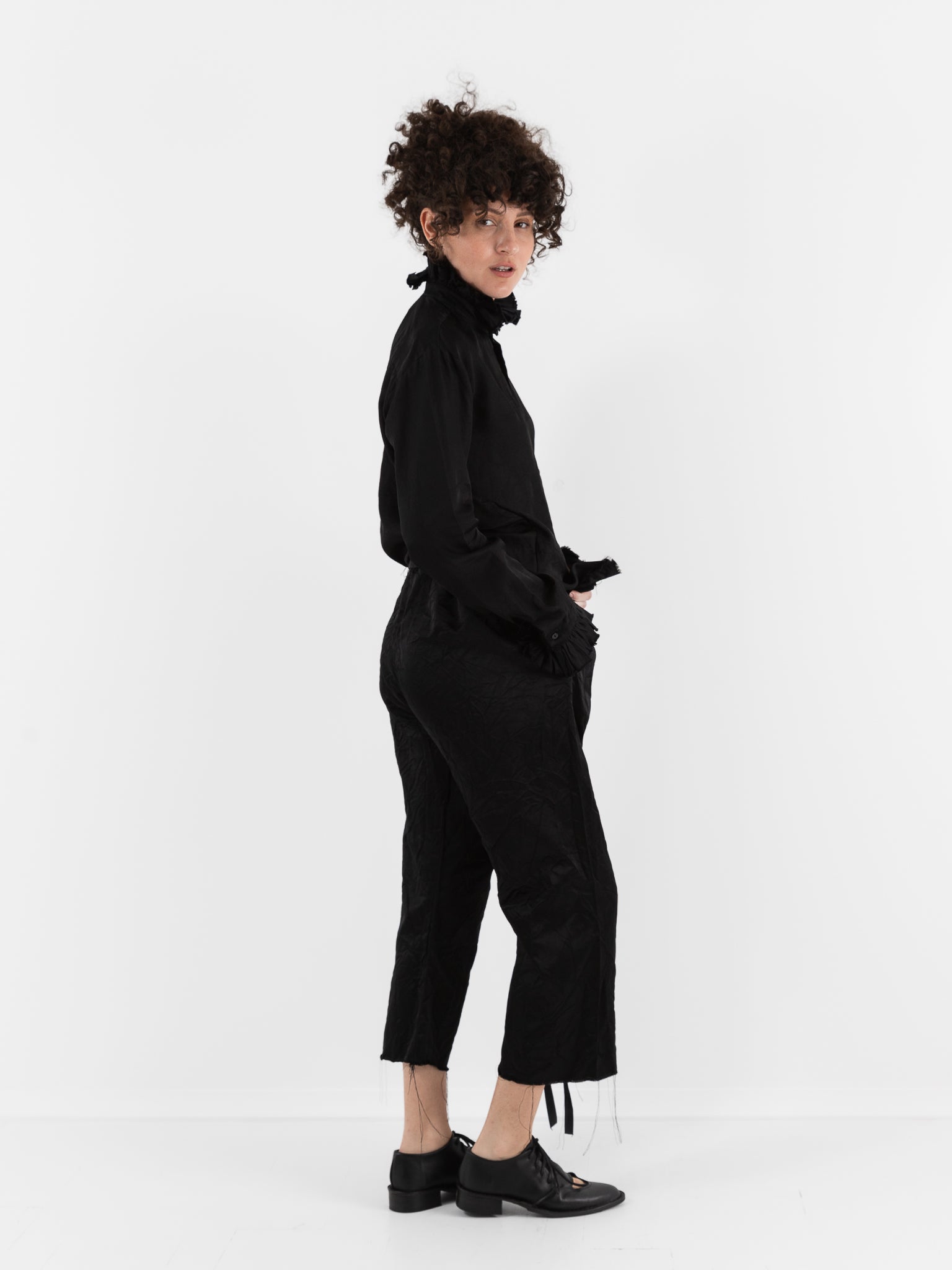 Elena Dawson Drawstring Trouser with Rosebud Ties, Black - ELENA DAWSON at Worthwhile