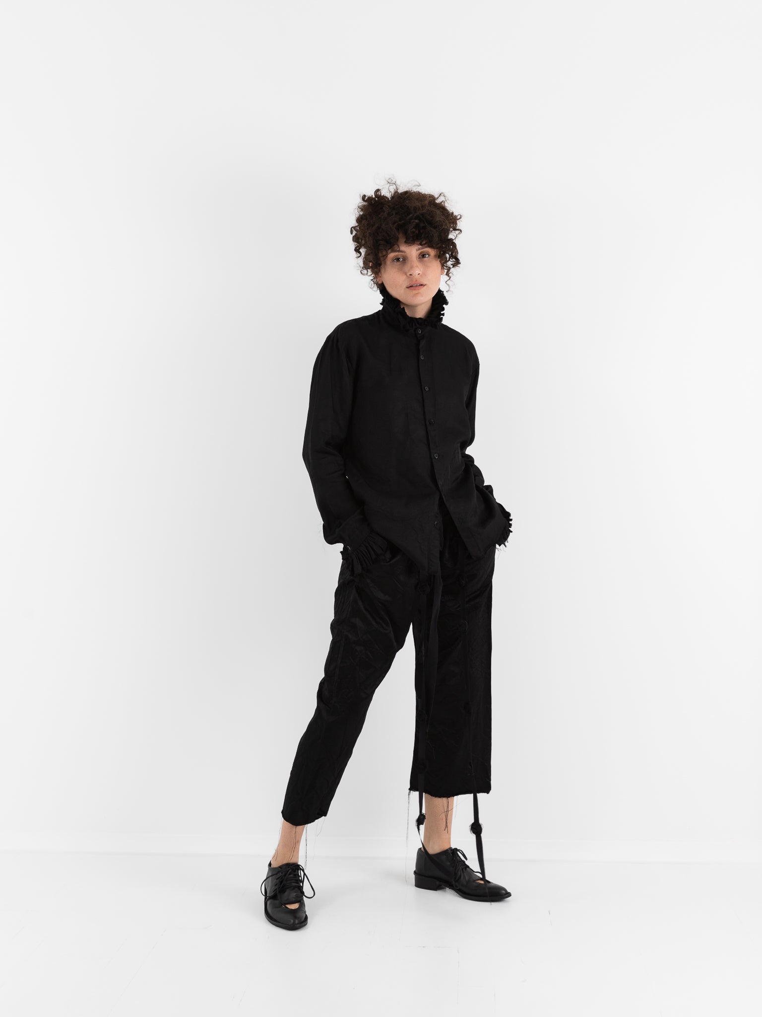 Elena Dawson Drawstring Trouser with Rosebud Ties, Black - ELENA DAWSON at Worthwhile