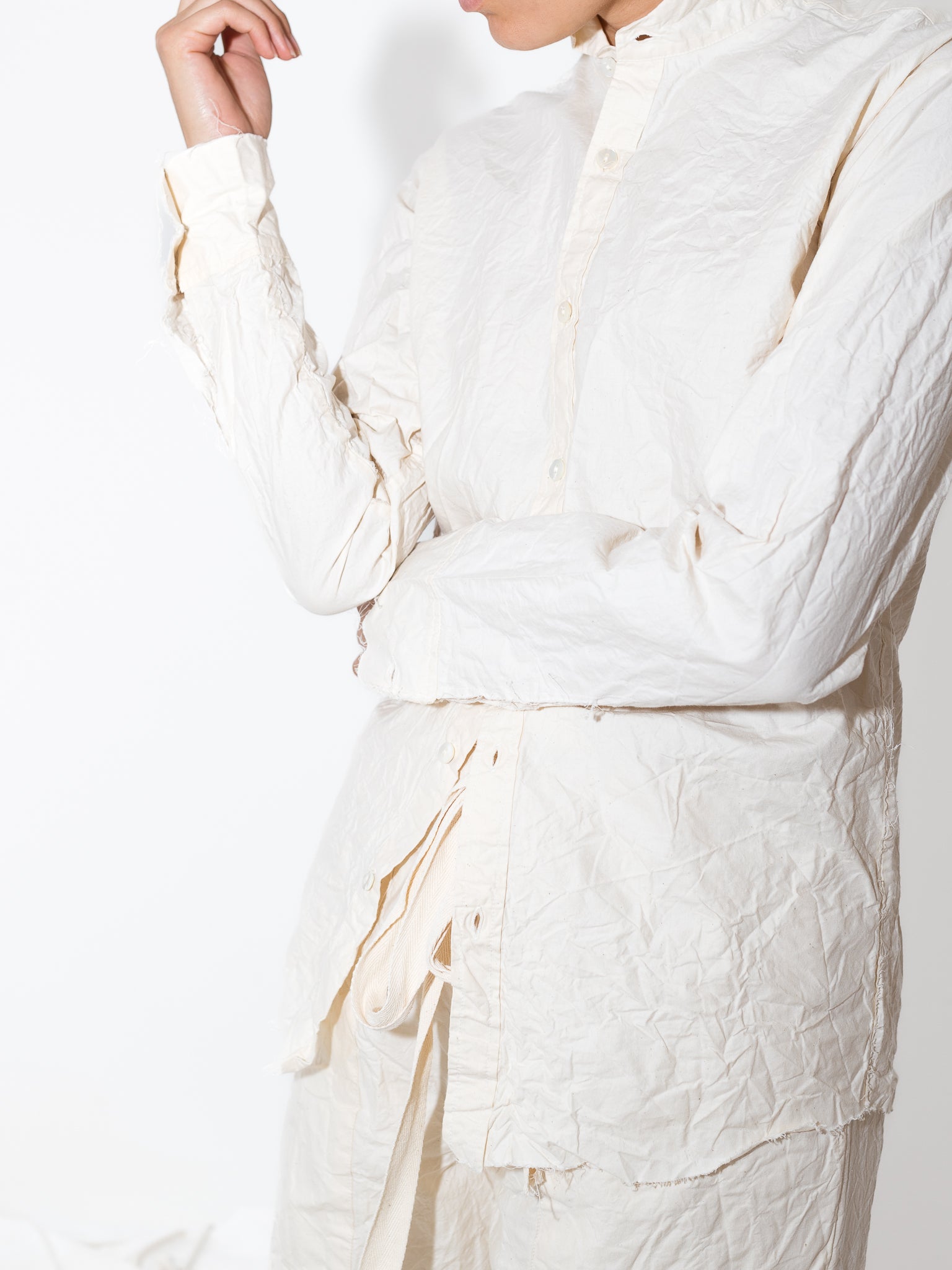 Elena Dawson Peak Collar Shirt, Cream Cotton Cambric