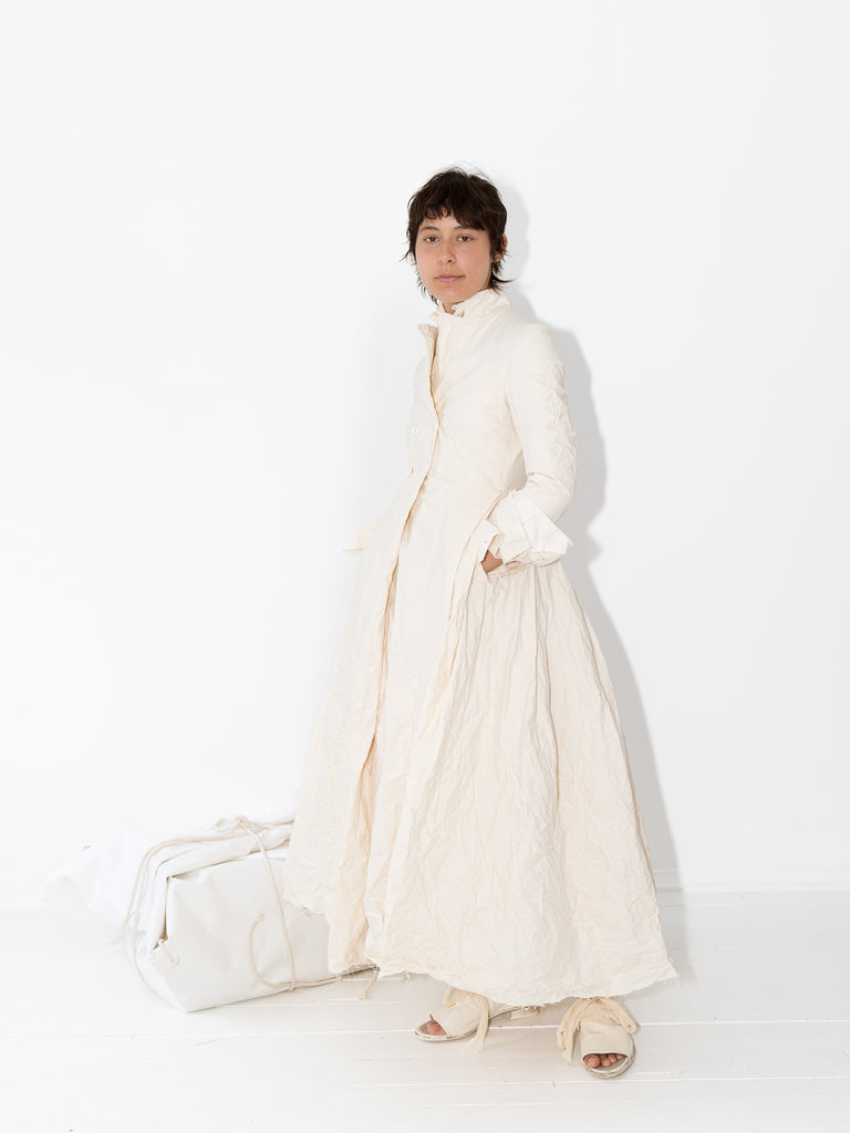 Elena Dawson Double Breasted Pluto Coat, Cream Cotton Cambric - Worthwhile