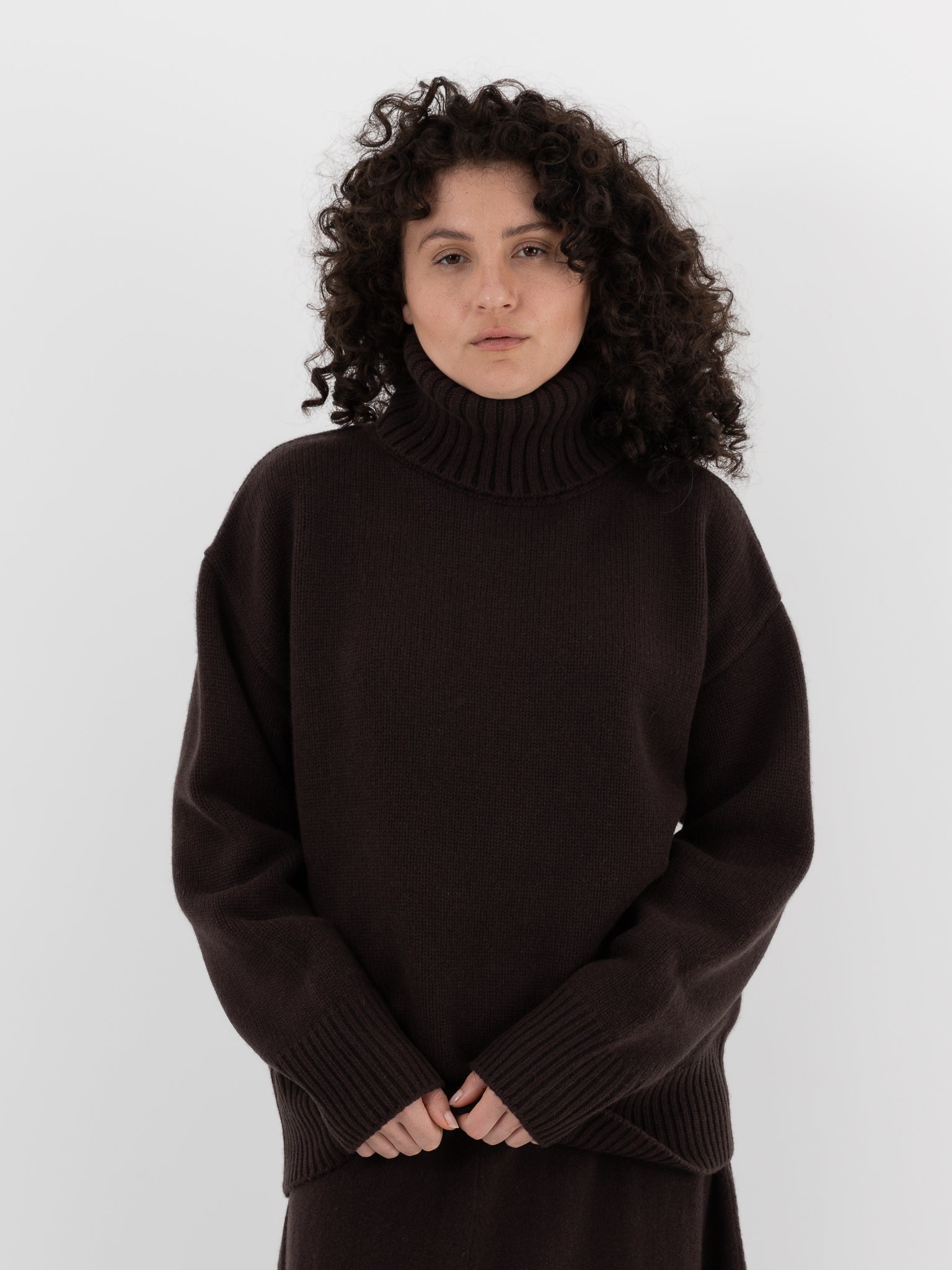 Extreme Cashmere n°20 Oversize Xtra Turtleneck in Dark Brown - EXTREME CASHMERE at Worthwhile - shop SWEATER