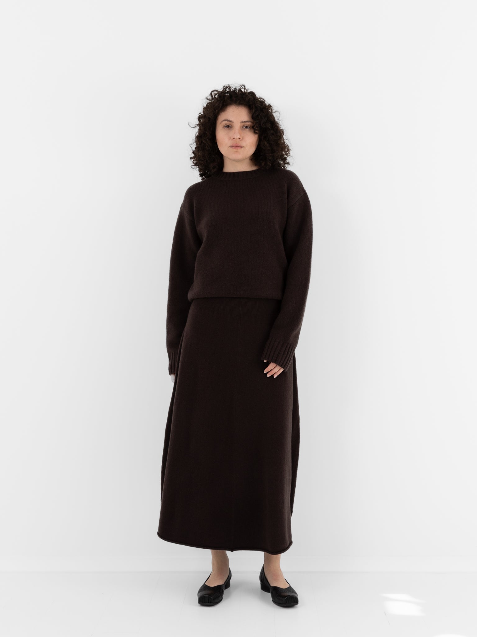 Extreme Cashmere n°388 Ease Skirt in Dark Brown - EXTREME CASHMERE at Worthwhile - shop SKIRT