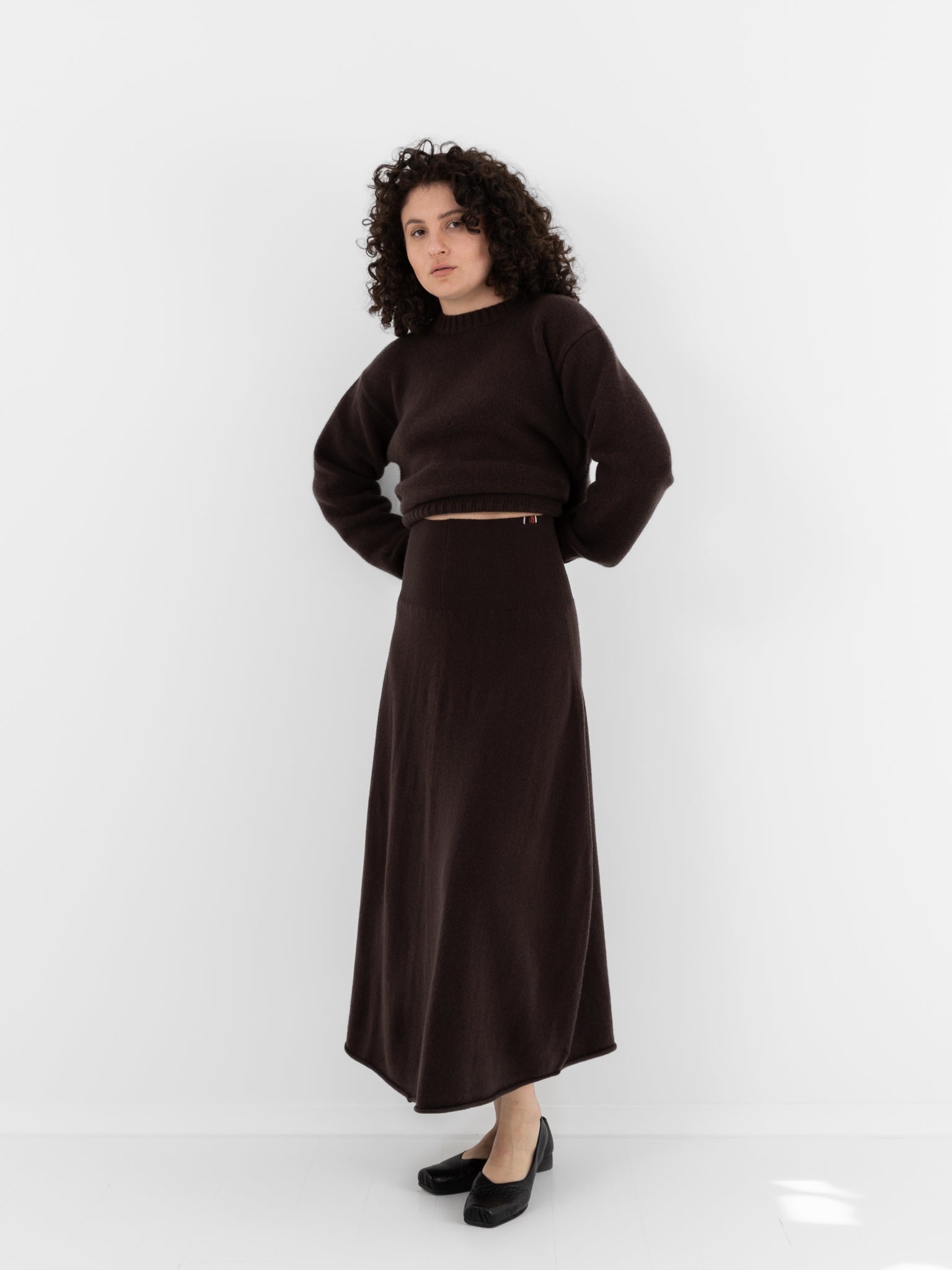 Extreme Cashmere n°388 Ease Skirt in Dark Brown - EXTREME CASHMERE at Worthwhile - shop SKIRT