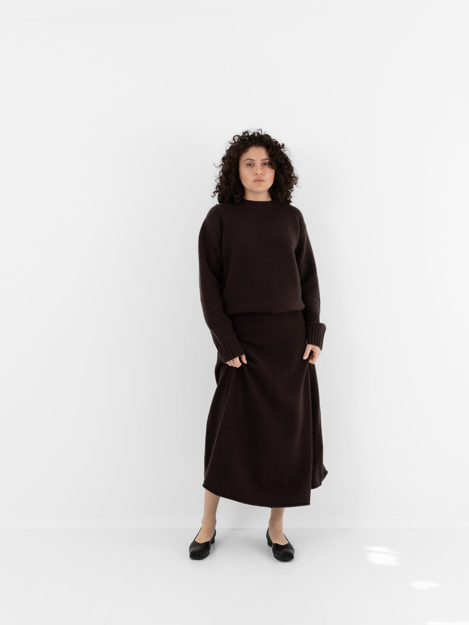 Extreme Cashmere n°388 Ease Skirt in Dark Brown - EXTREME CASHMERE at Worthwhile - shop SKIRT
