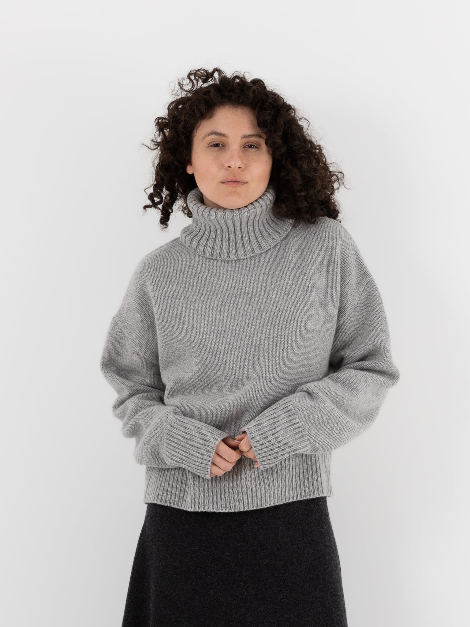Extreme Cashmere n°434 Crop Xtra Turtleneck in Grey - EXTREME CASHMERE at Worthwhile - shop SWEATER