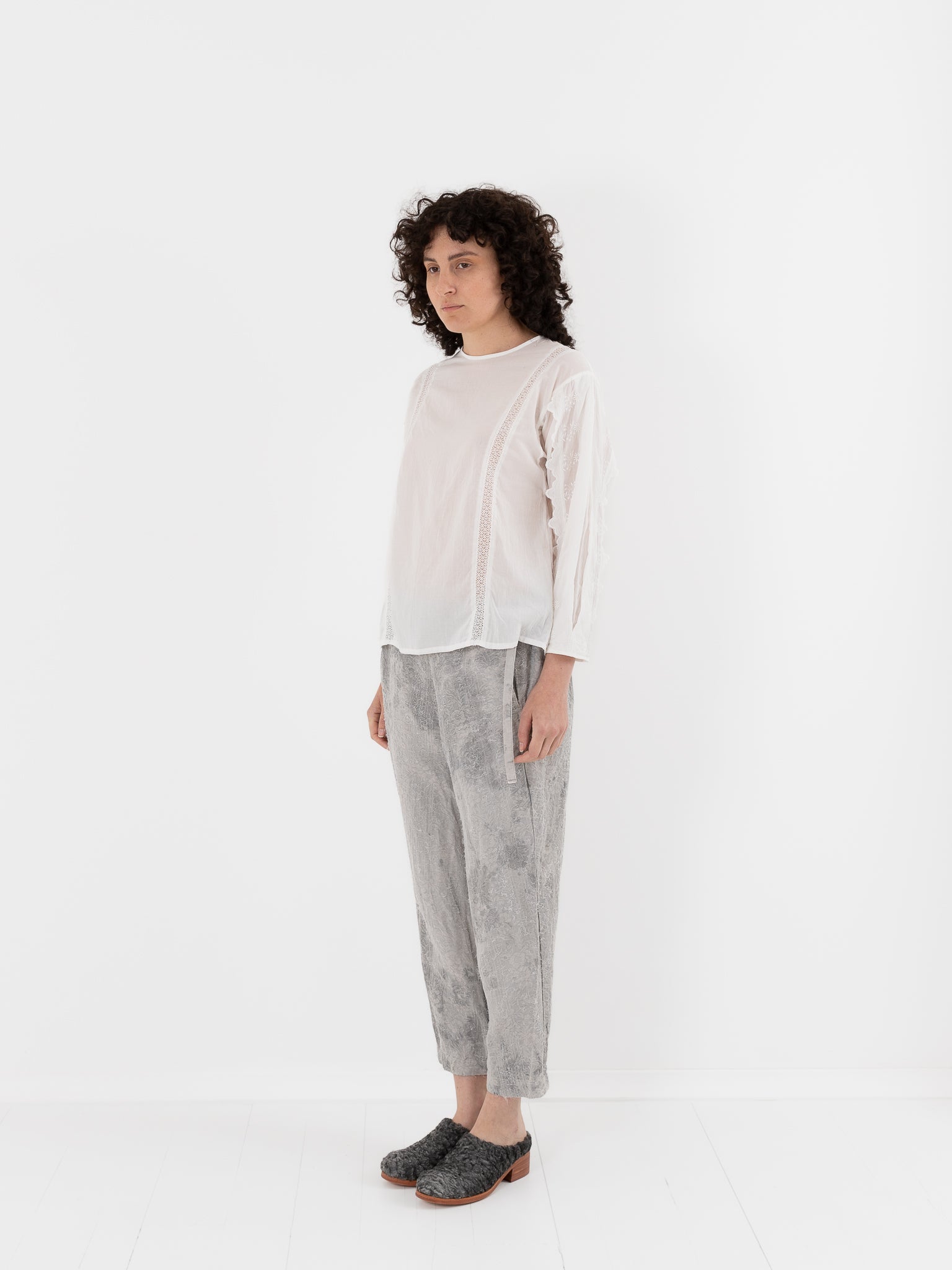GASA Plant Printed Slim Pants in White Powder & Ink - GASA at Worthwhile - shop PANT