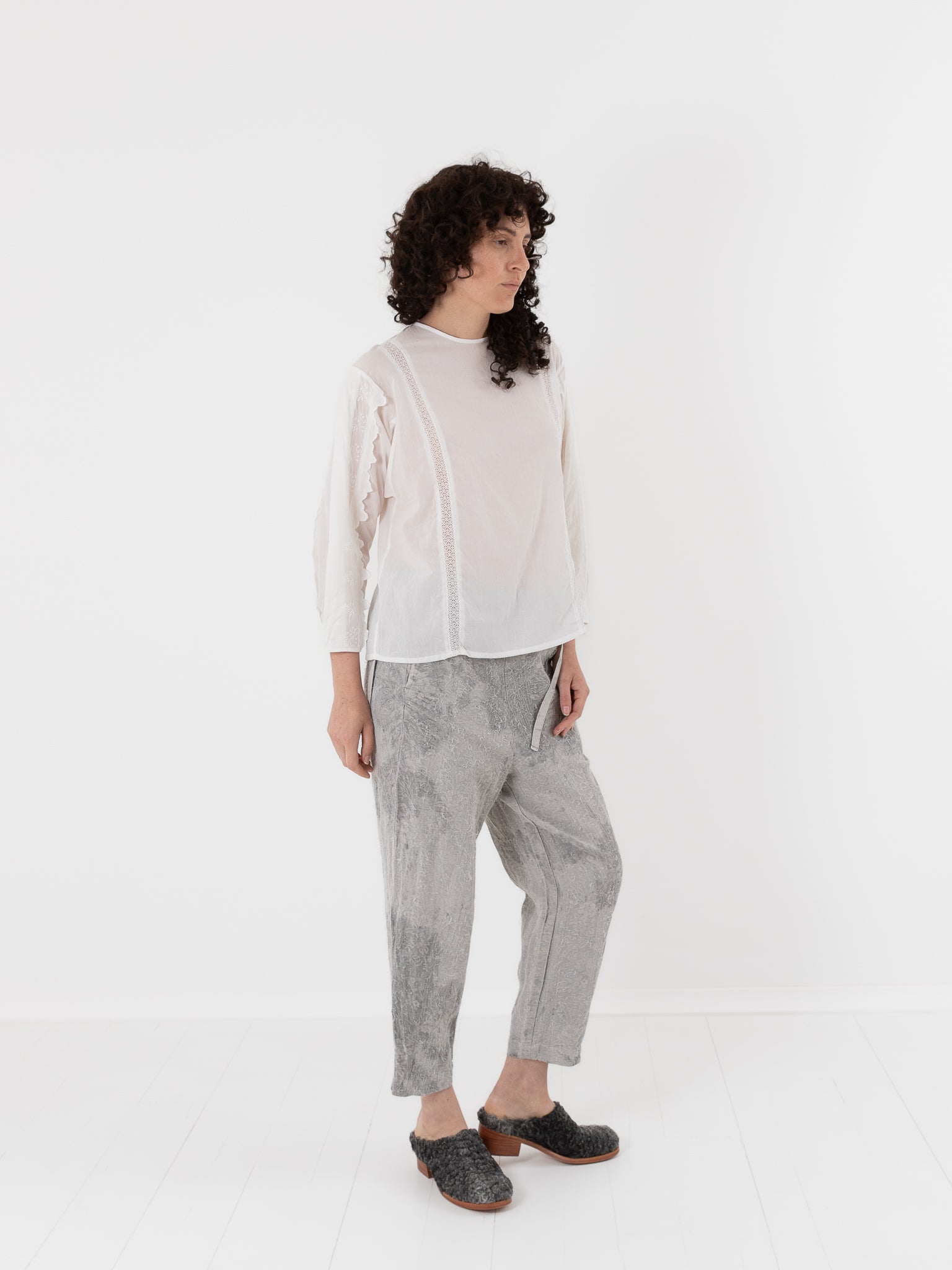GASA Plant Printed Slim Pants in White Powder & Ink - GASA at Worthwhile - shop PANT