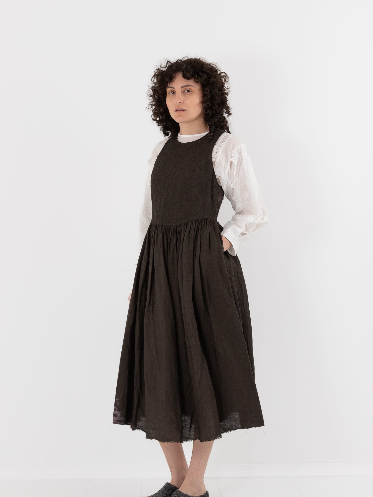 GASA Plant Embroidered Dress in Brown Black - GASA at Worthwhile - shop DRESS