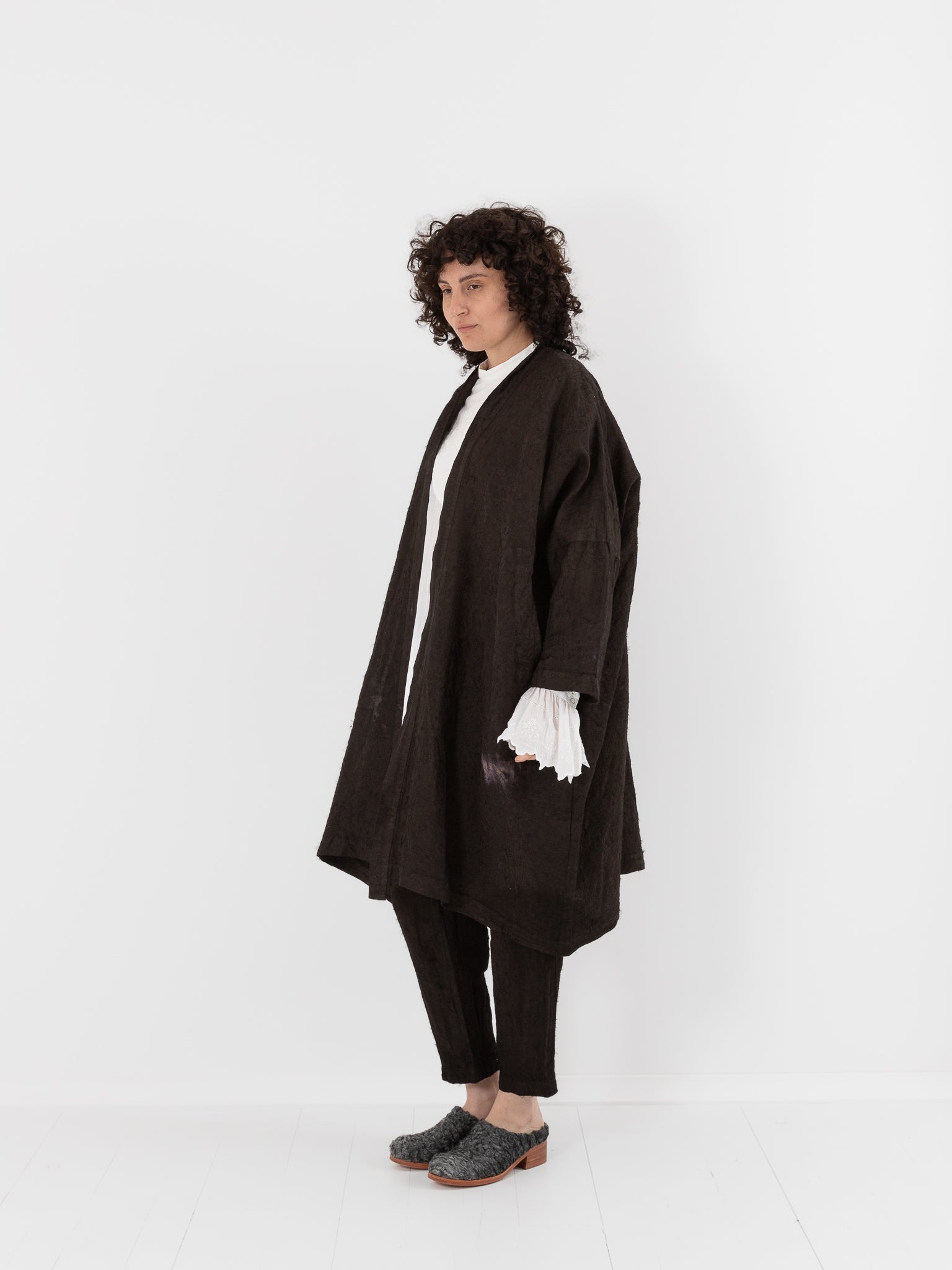 GASA Plant Embroidered Haori Jacket in Brown Black - GASA at Worthwhile - shop JACKET