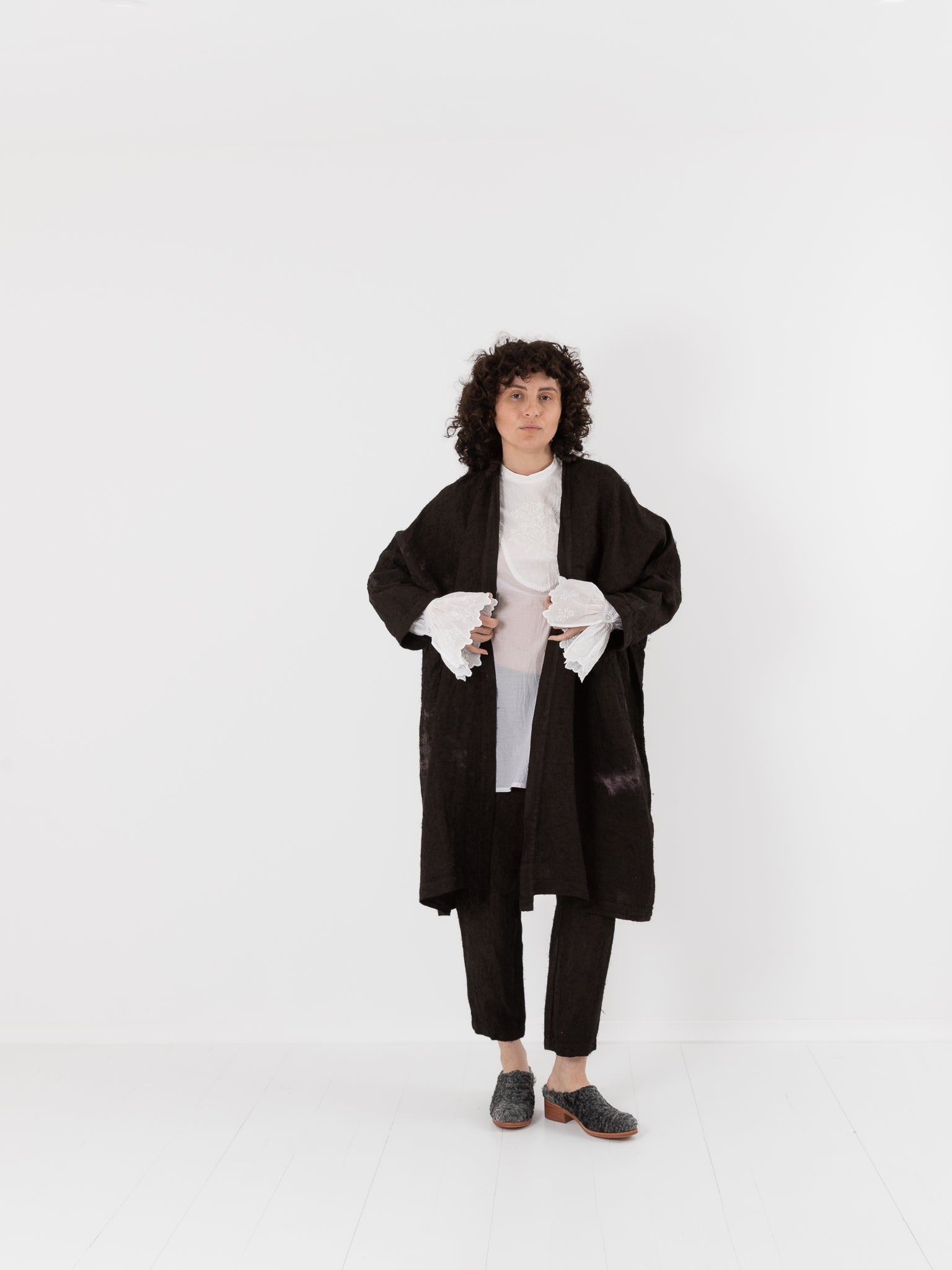 GASA Plant Embroidered Haori Jacket in Brown Black - GASA at Worthwhile - shop JACKET